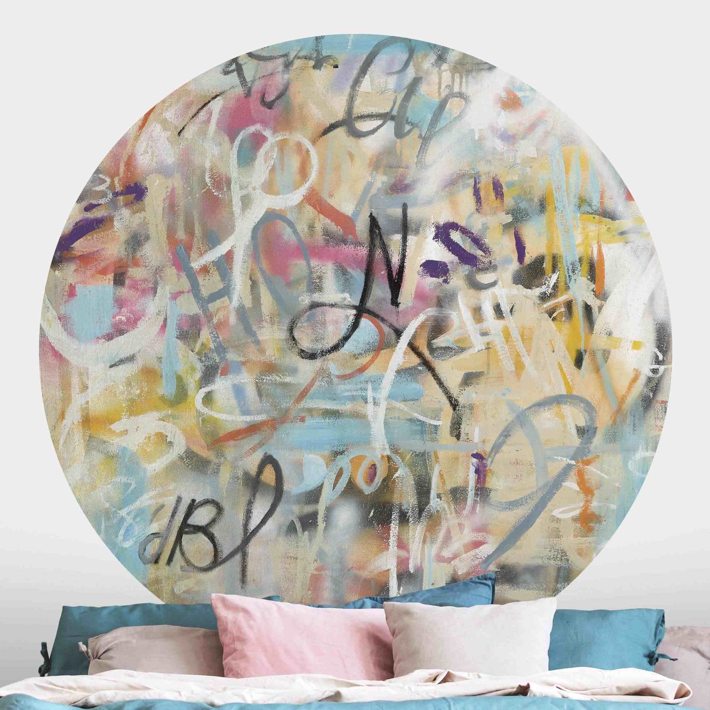 Runde Fototapete Graffiti Freedom in Pastell