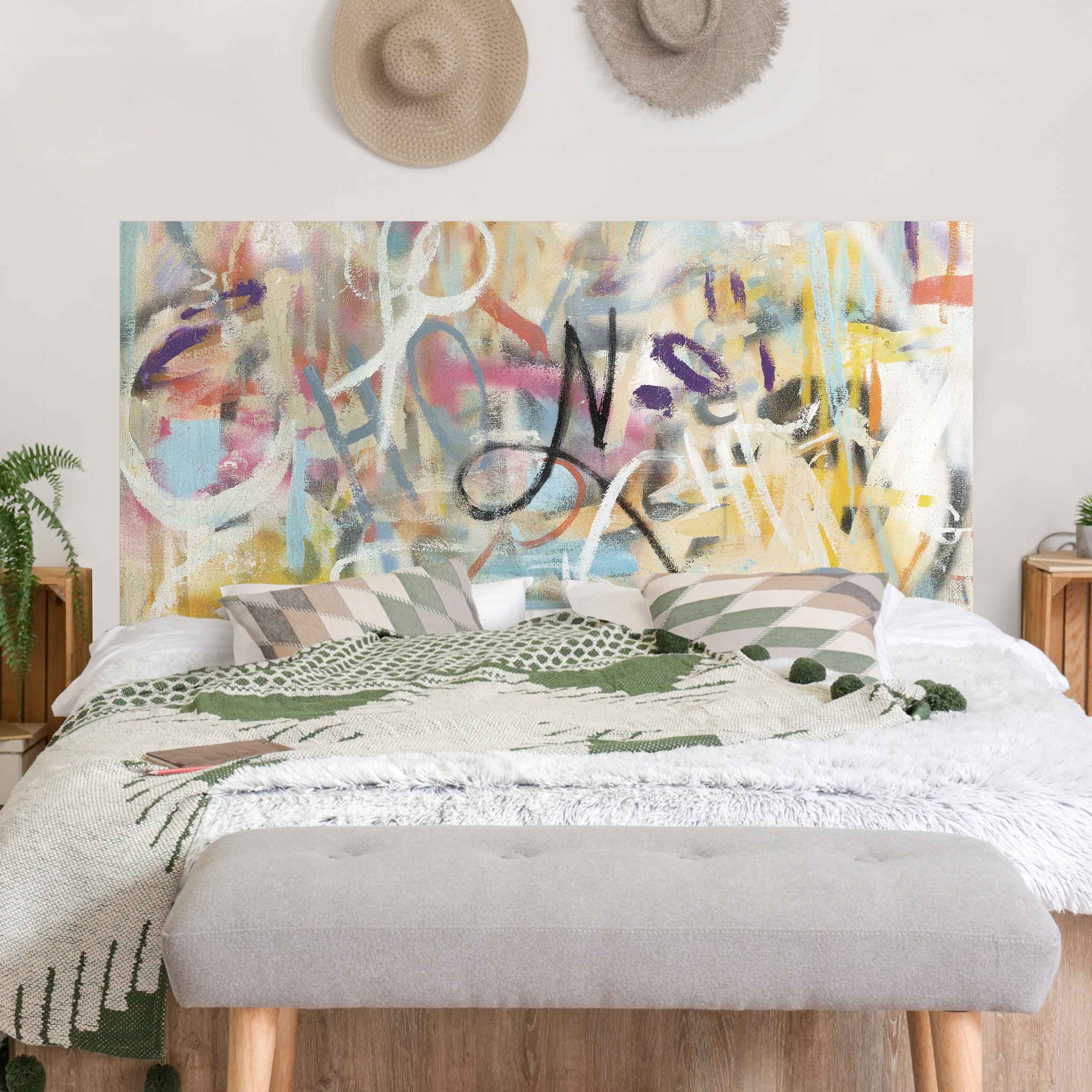 Kopfteil Bett Graffiti Freedom in Pastell