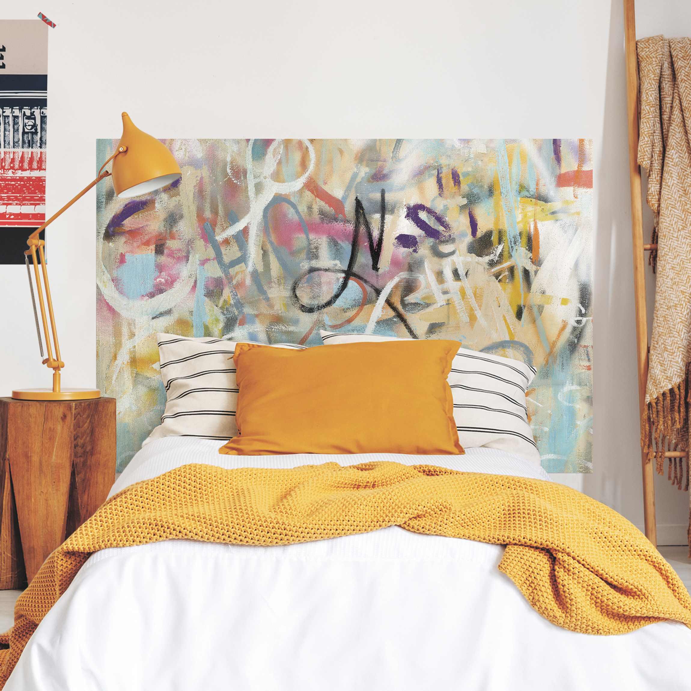 Kopfteil Bett Graffiti Freedom in Pastell