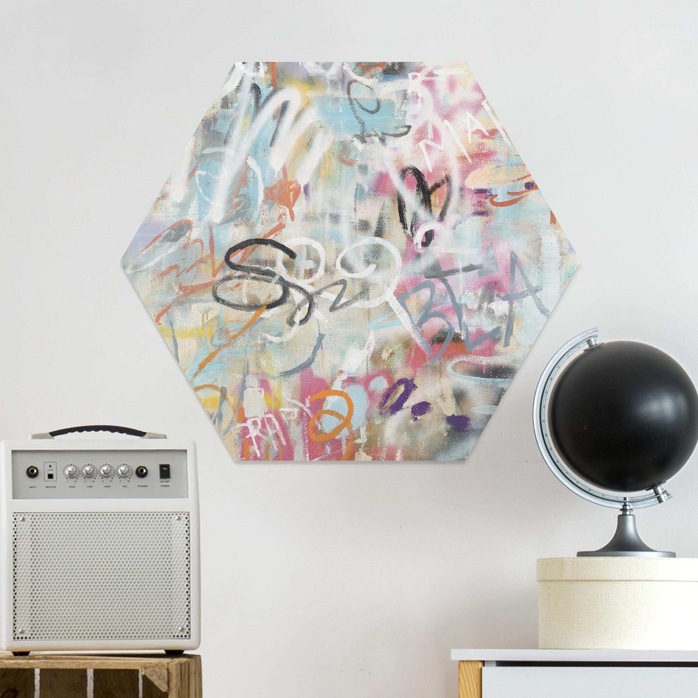 Hexagon-Forexbild Graffiti Love in Pastell