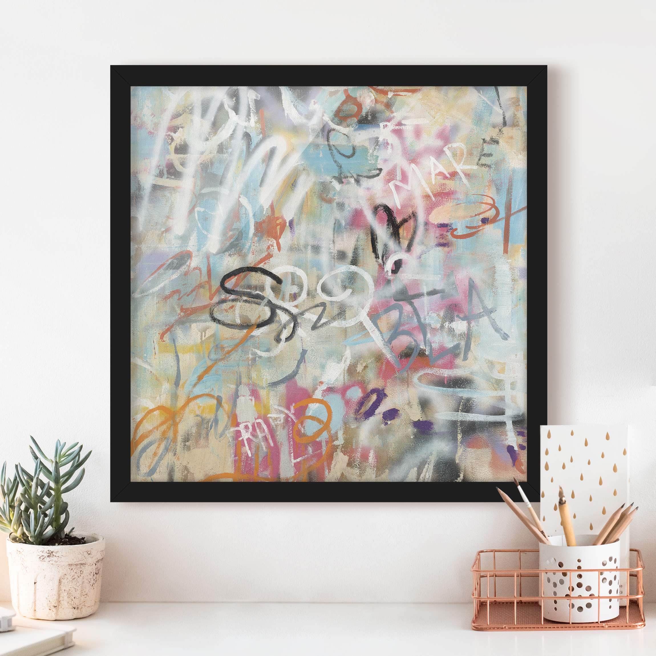 Bild mit Rahmen Graffiti Love in Pastell