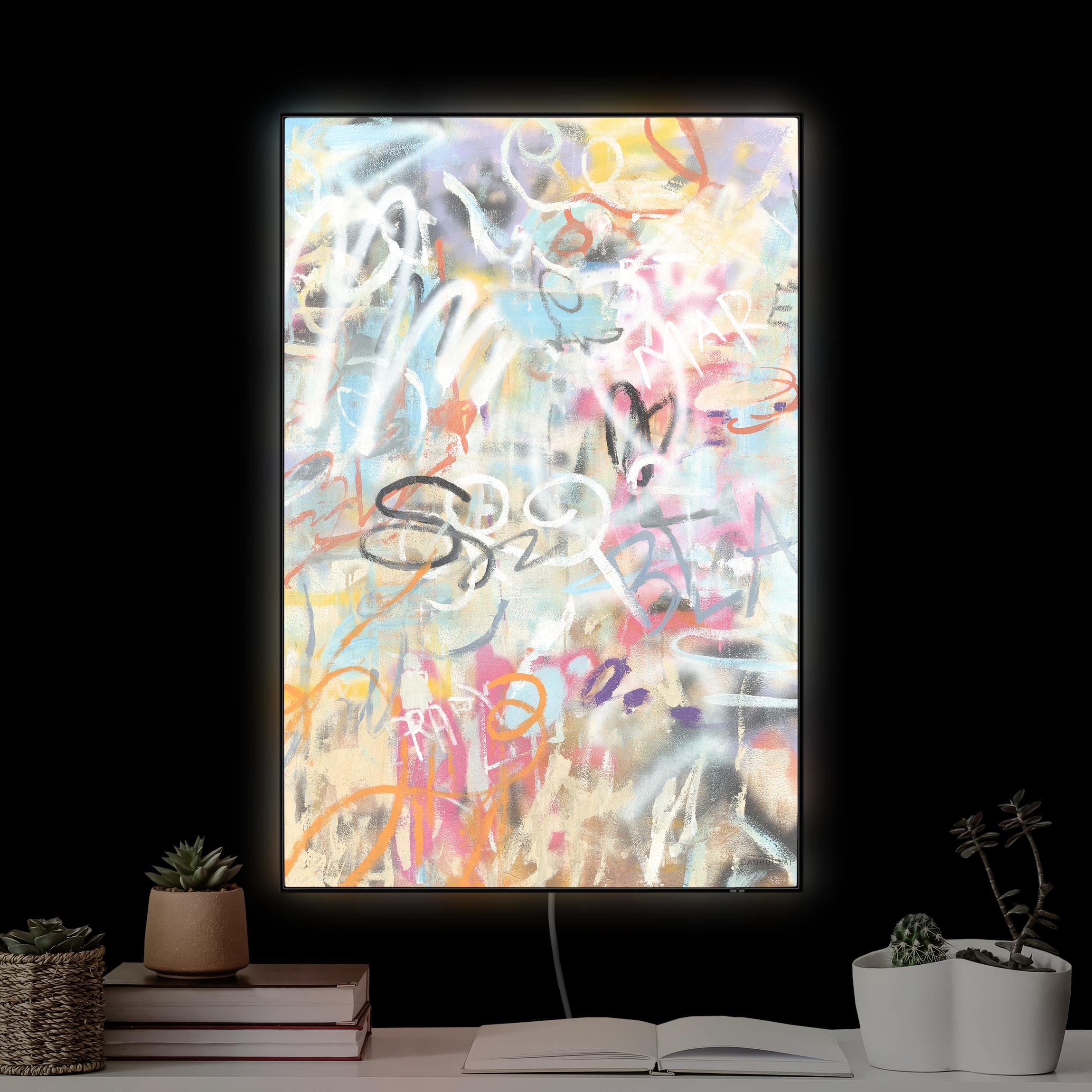 LED-Wechselbild Graffiti Love in Pastell