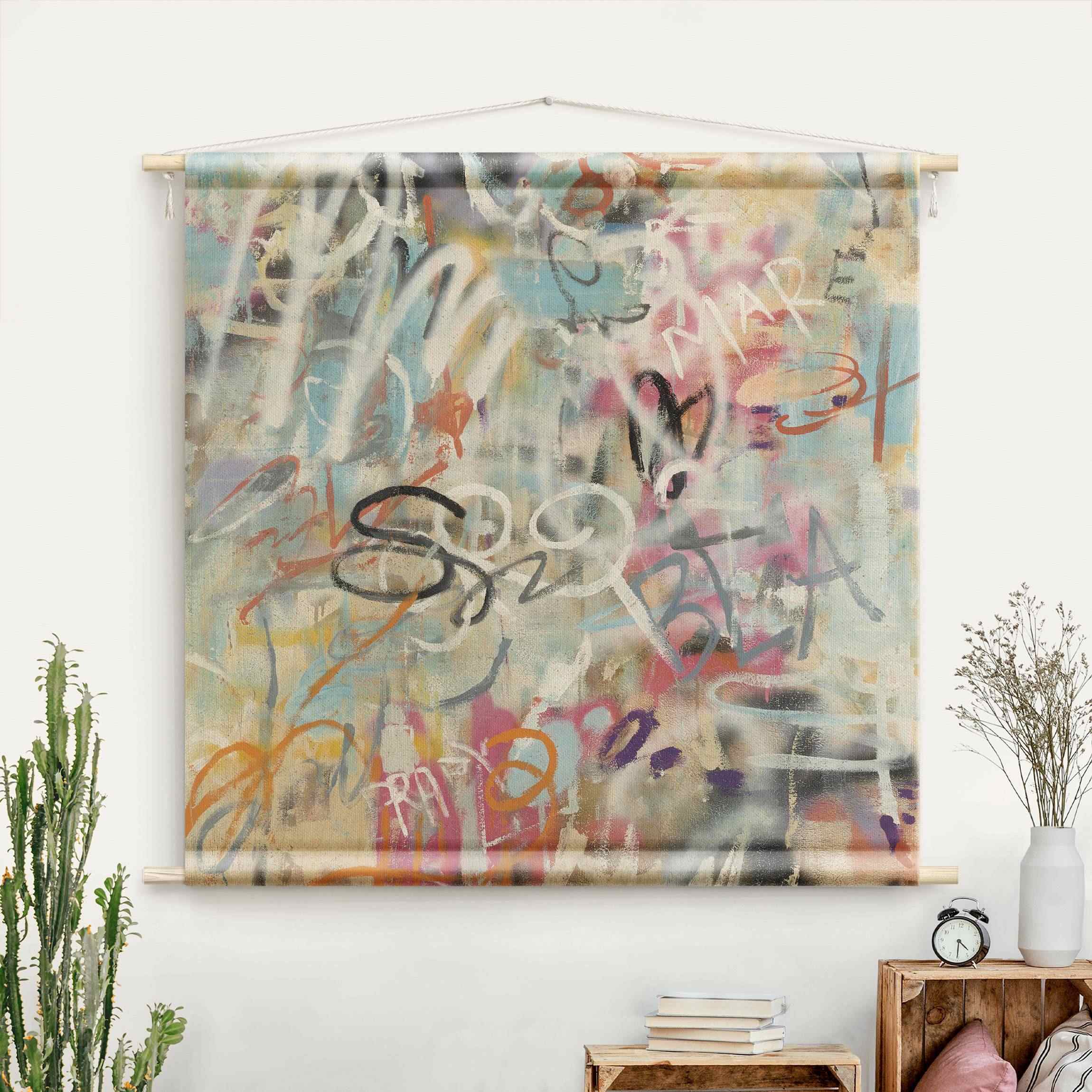 Wandteppich Graffiti Love in Pastell