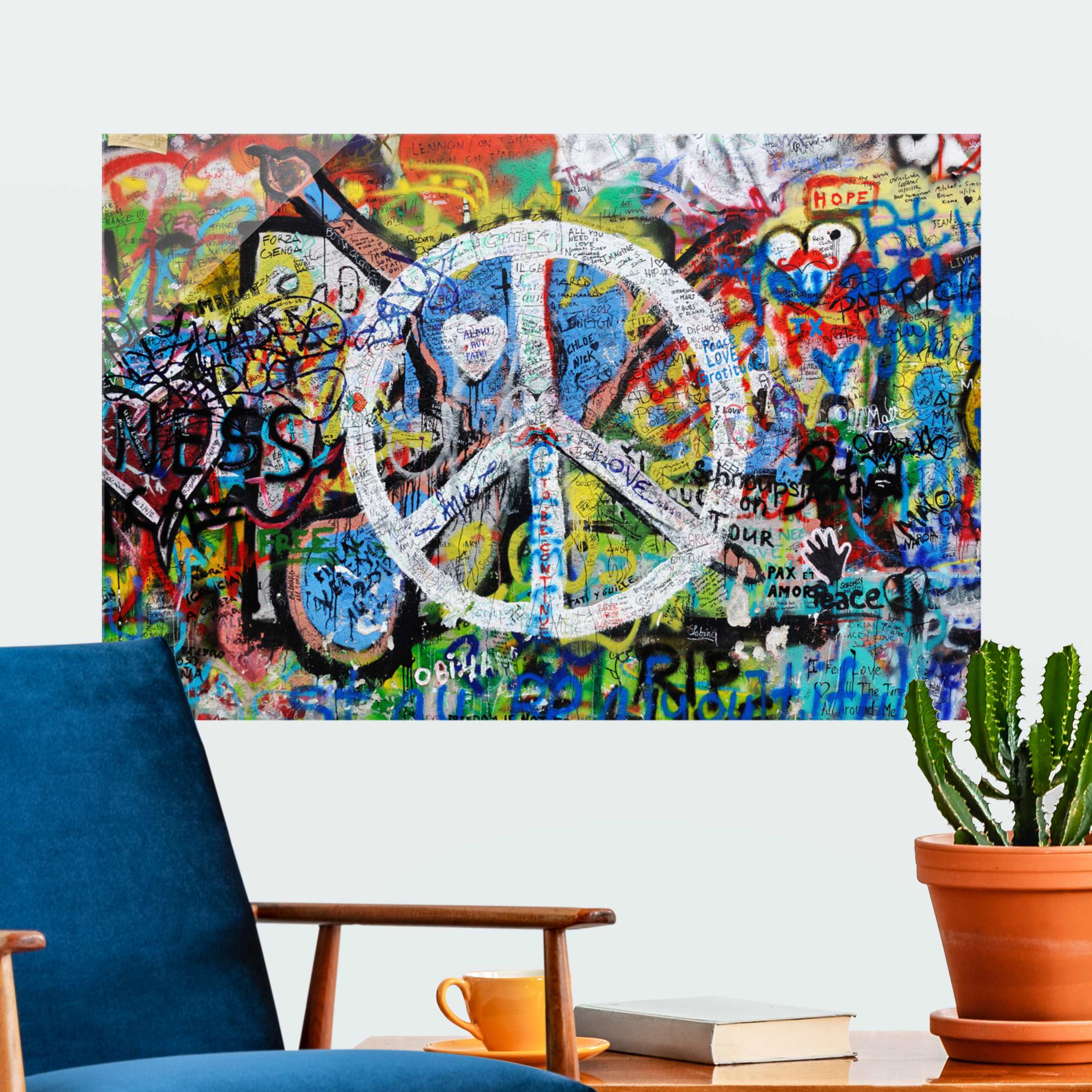 Glasbild Graffiti Wall Peace Sign