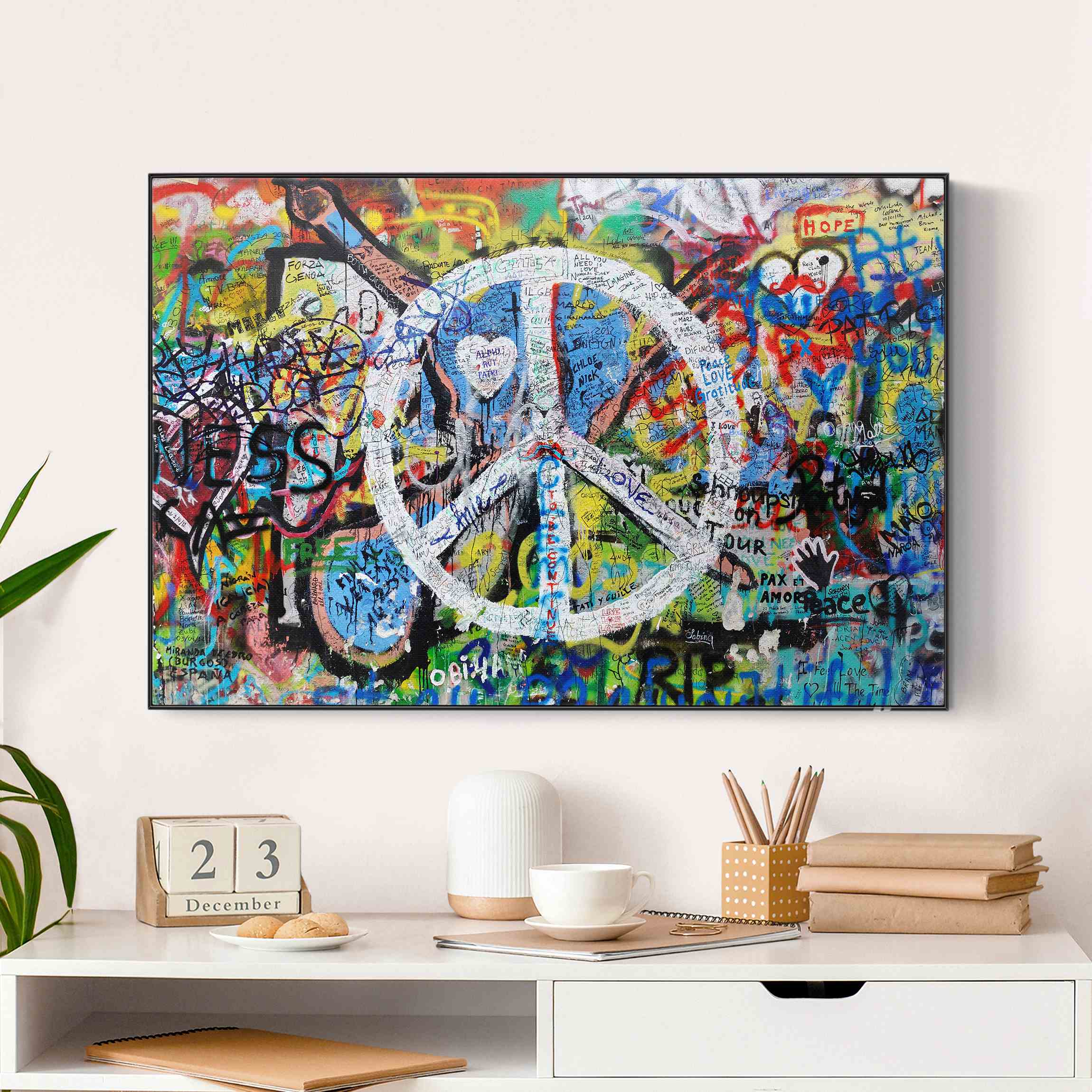 Akustik-Wechselbild Graffiti Wall Peace Sign