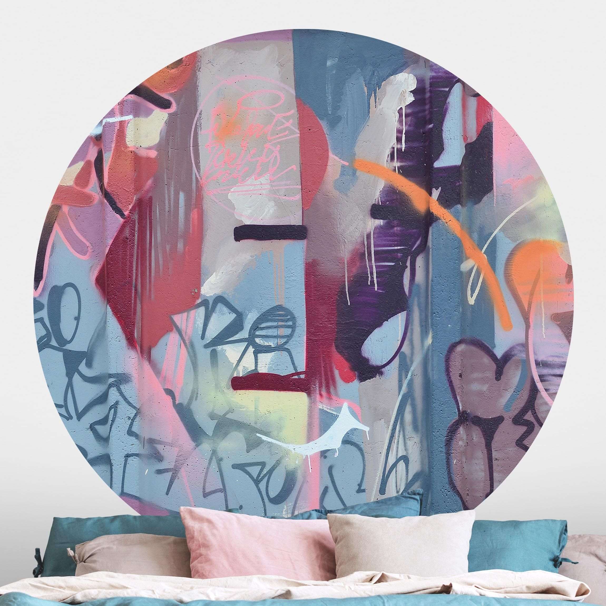 Runde Tapete selbstklebend Graffiti Wand