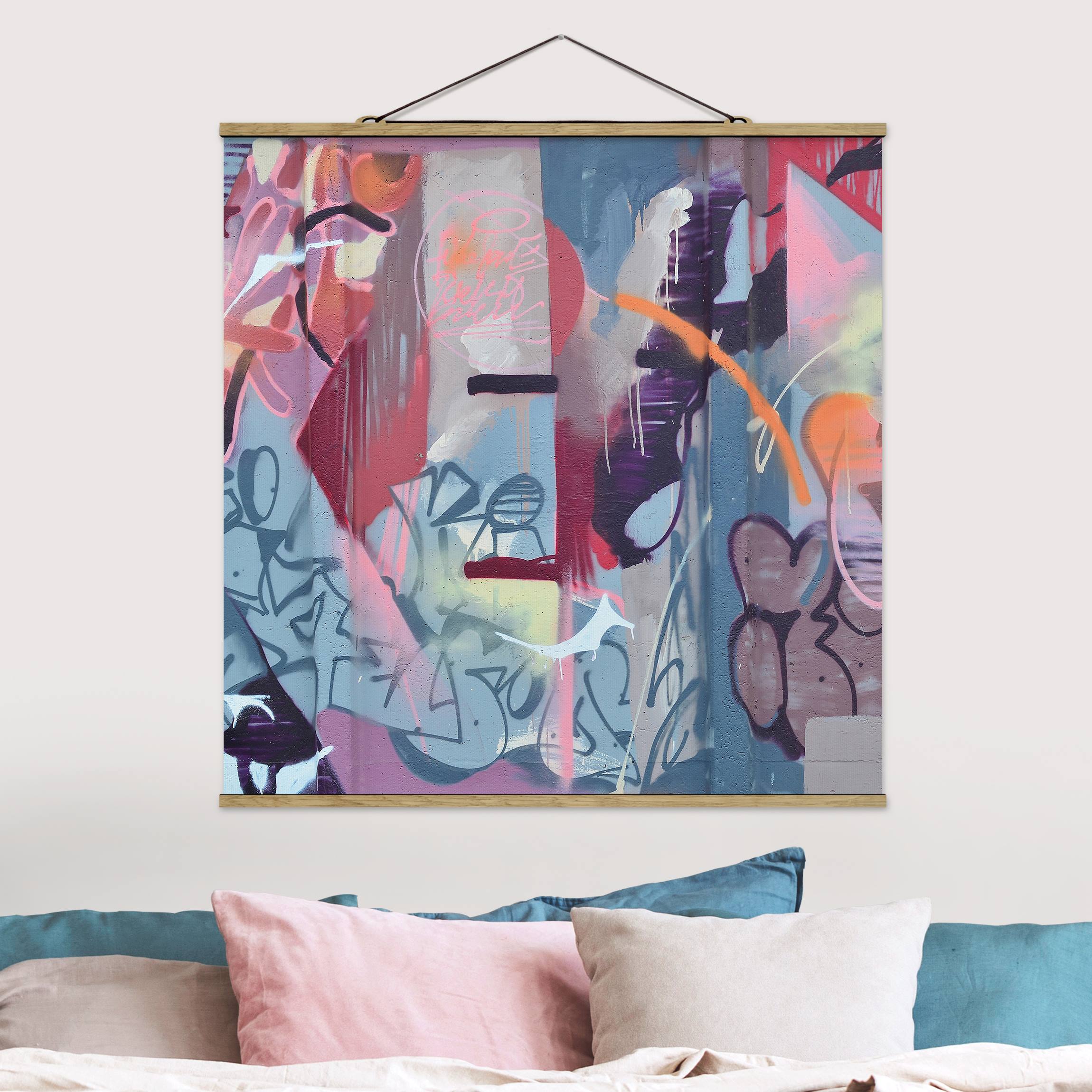 Stoffbild mit Posterleisten Graffiti Wand