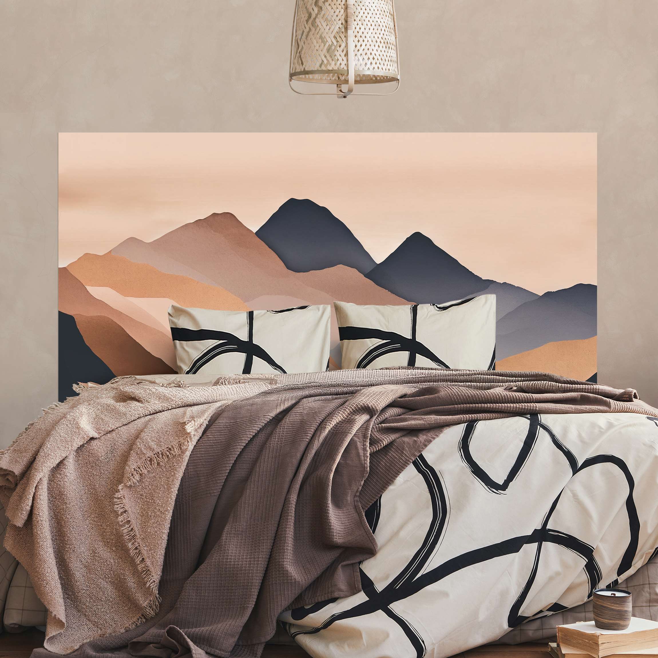 Kopfteil Bett Grafische Landschaft in Braun