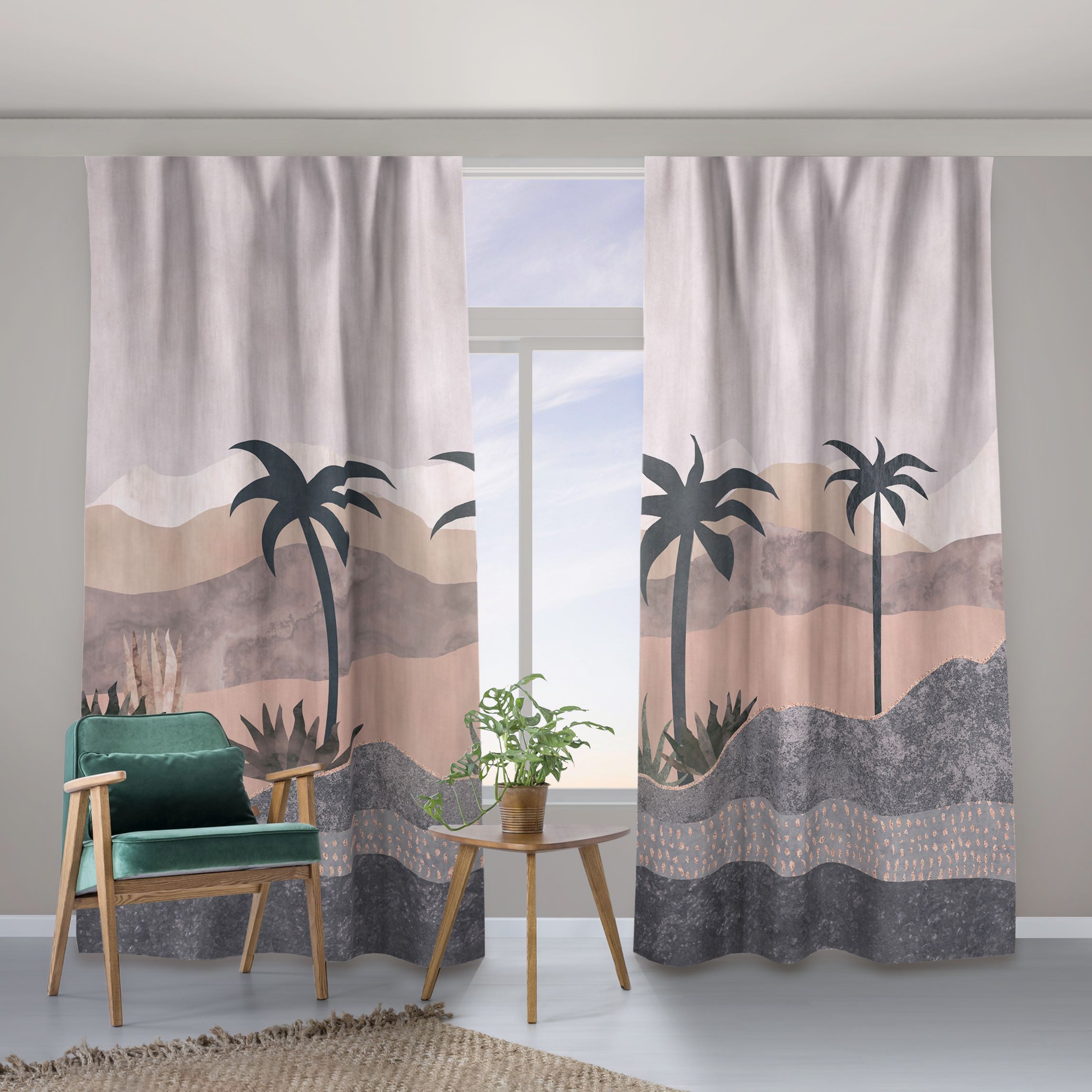 Vorhang Grafische Landschaft mit Palmen