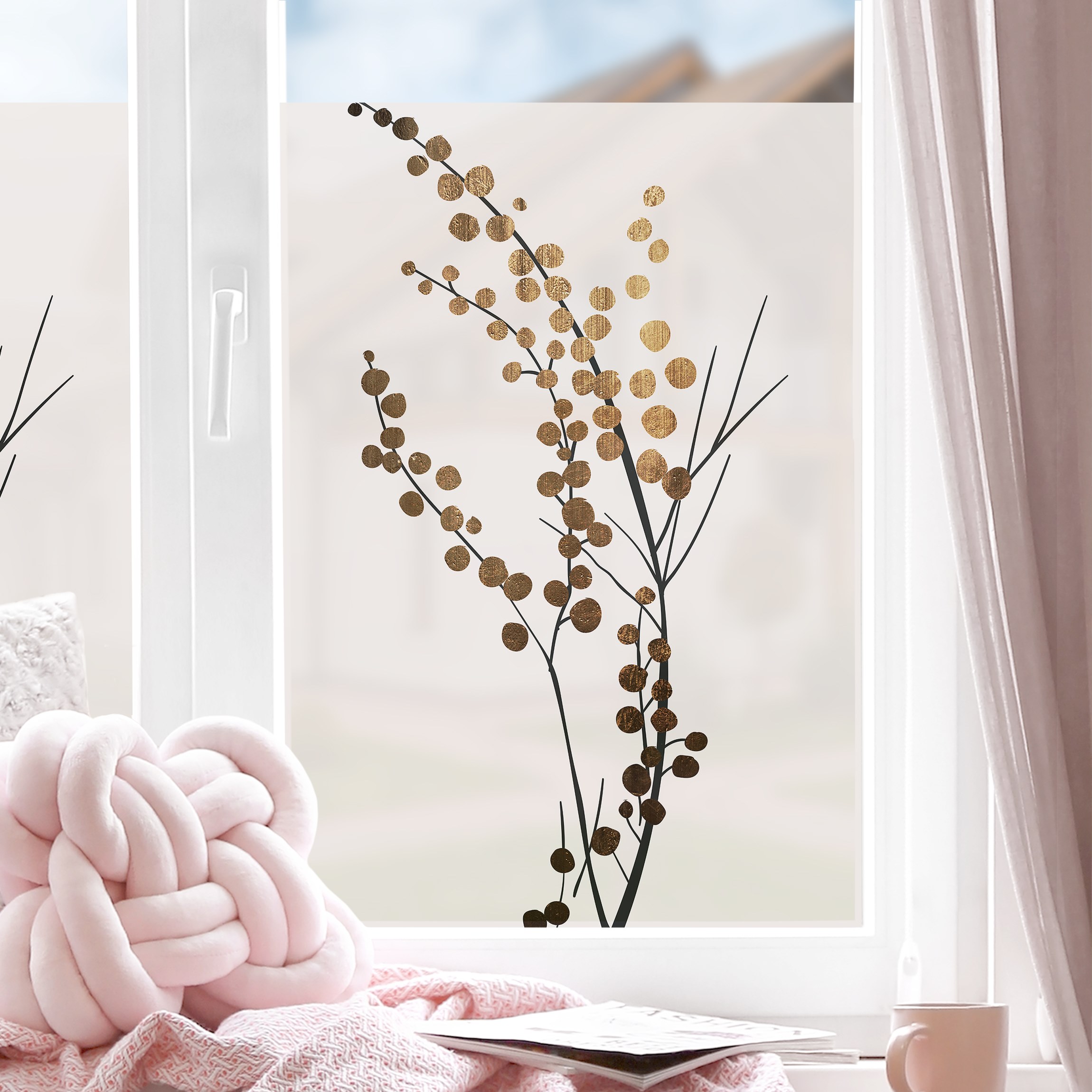 Fensterfolie Grafische Pflanzenwelt - Beeren Gold