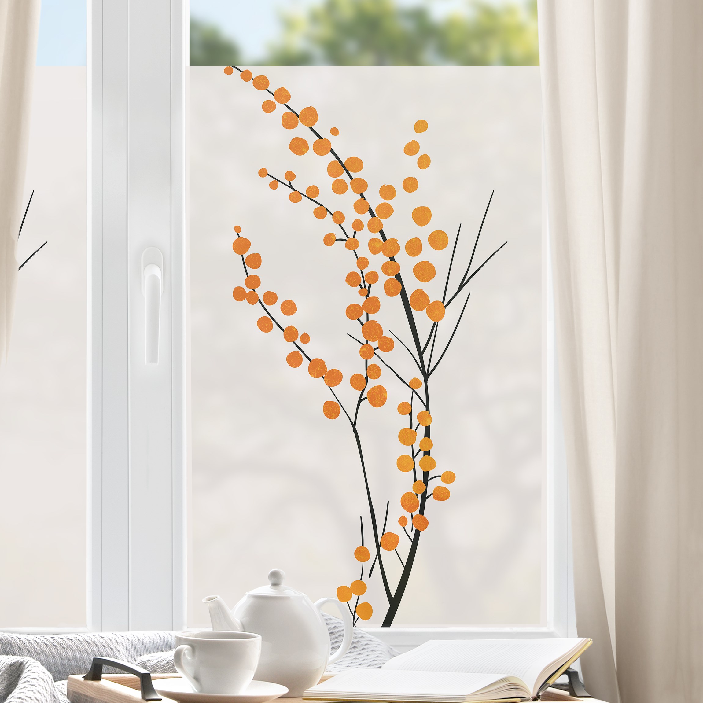 Fensterfolie Grafische Pflanzenwelt - Beeren Orange