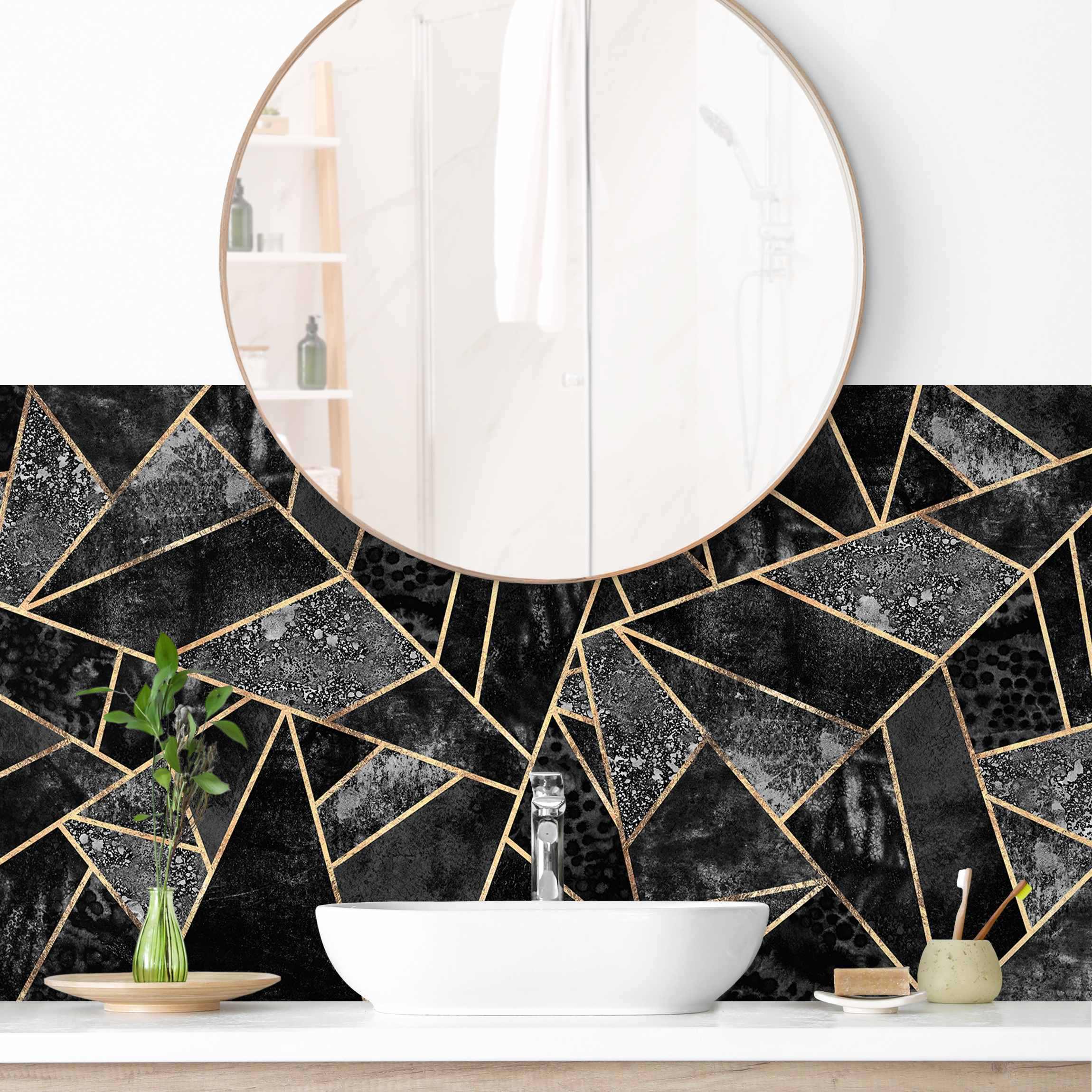 Wandverkleidung Bad Graue Dreiecke Gold II