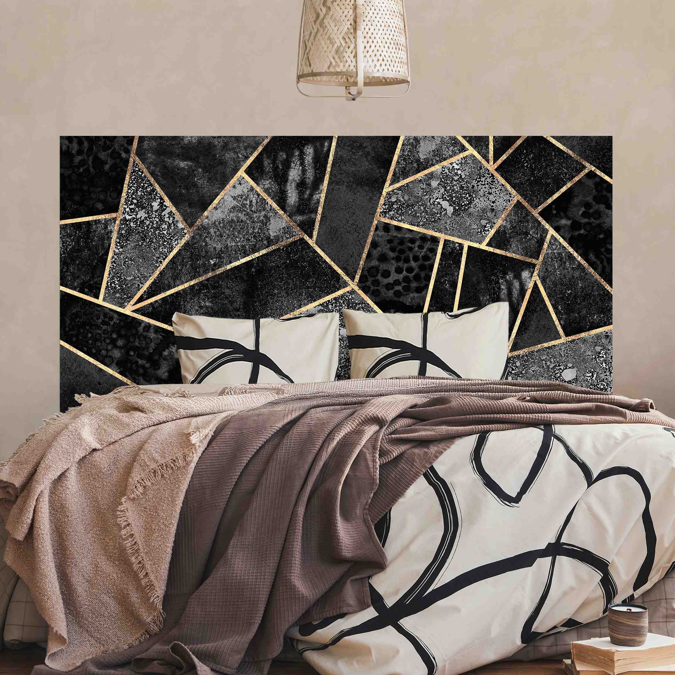 Kopfteil Bett Graue Dreiecke Gold