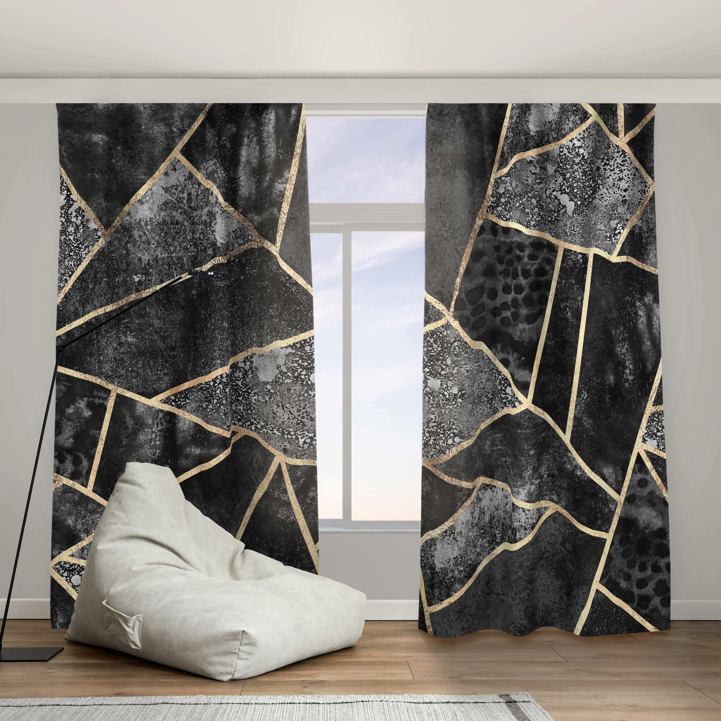 Vorhang Graue Dreiecke Gold