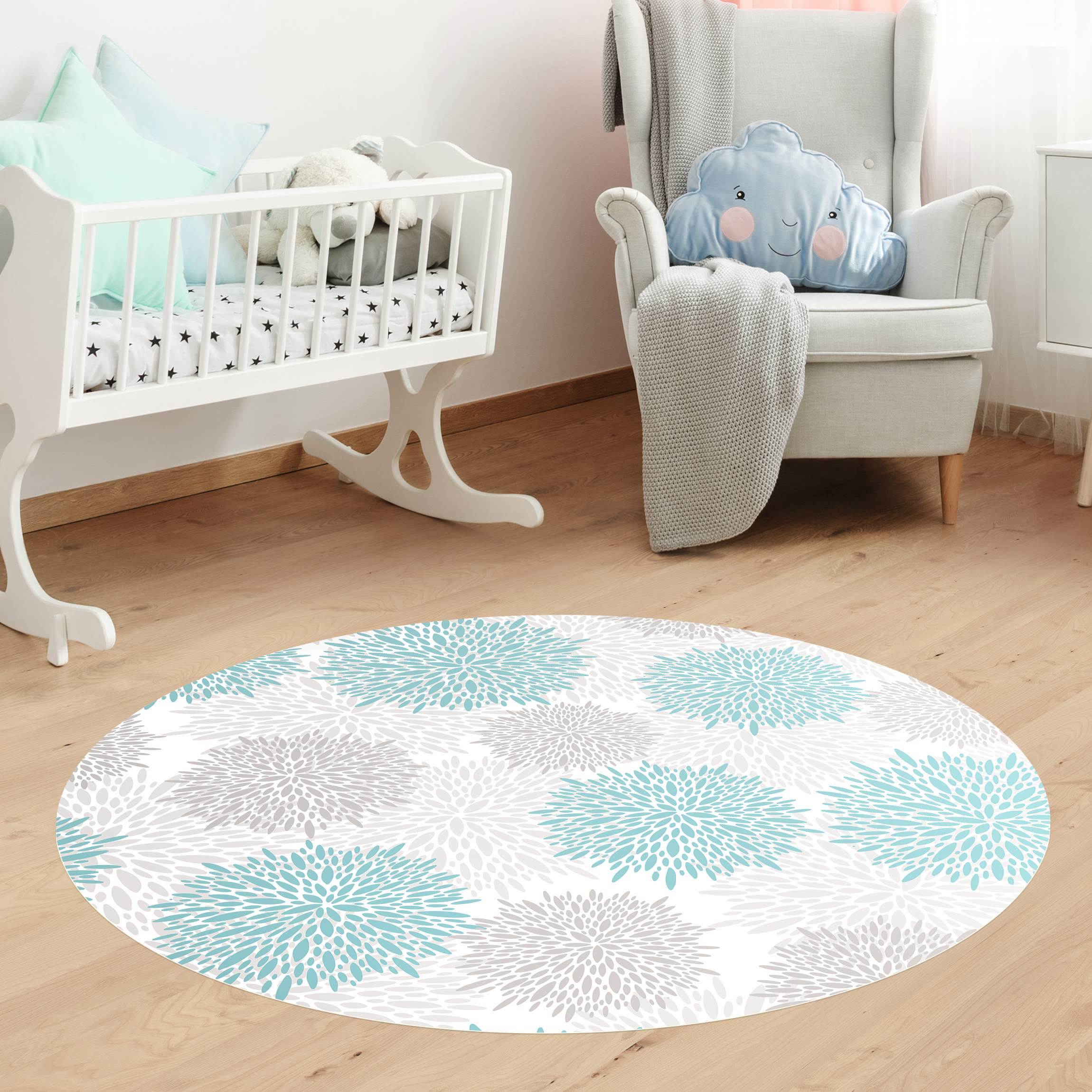 Runder Vinyl-Teppich Große gezeichnete Pusteblumen in Blau