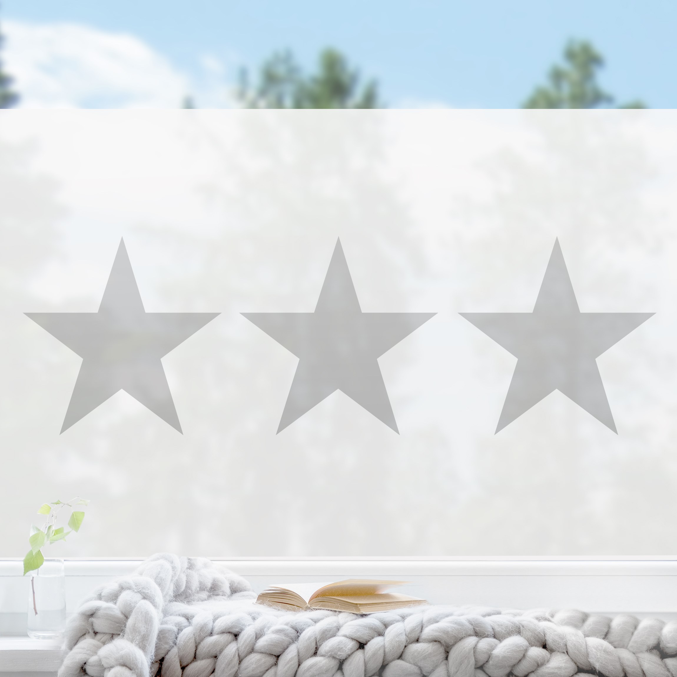 Fensterfolie Große graue Sterne auf Weiß