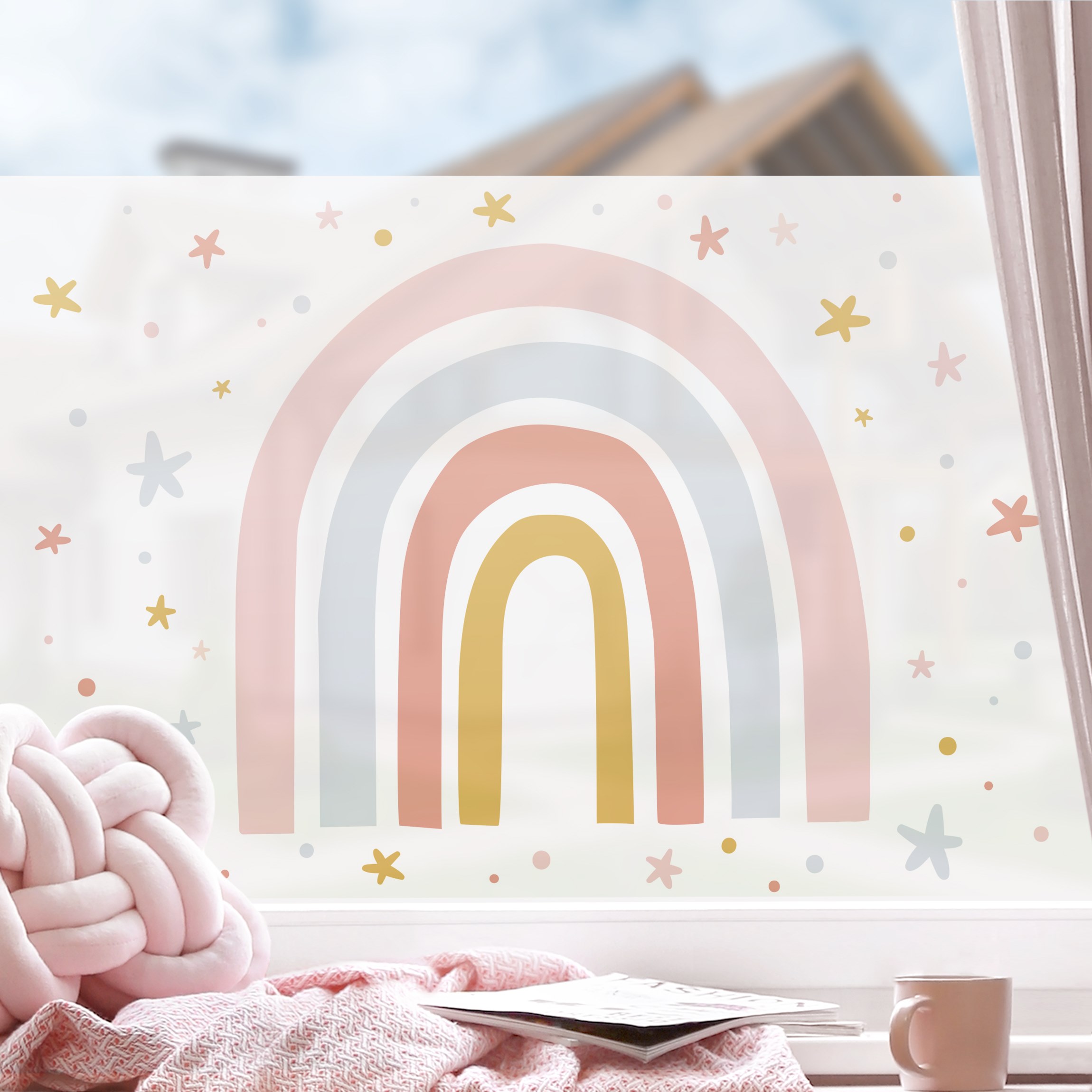 Fensterfolie Großer Regenbogen mit Sternen und Pünktchen