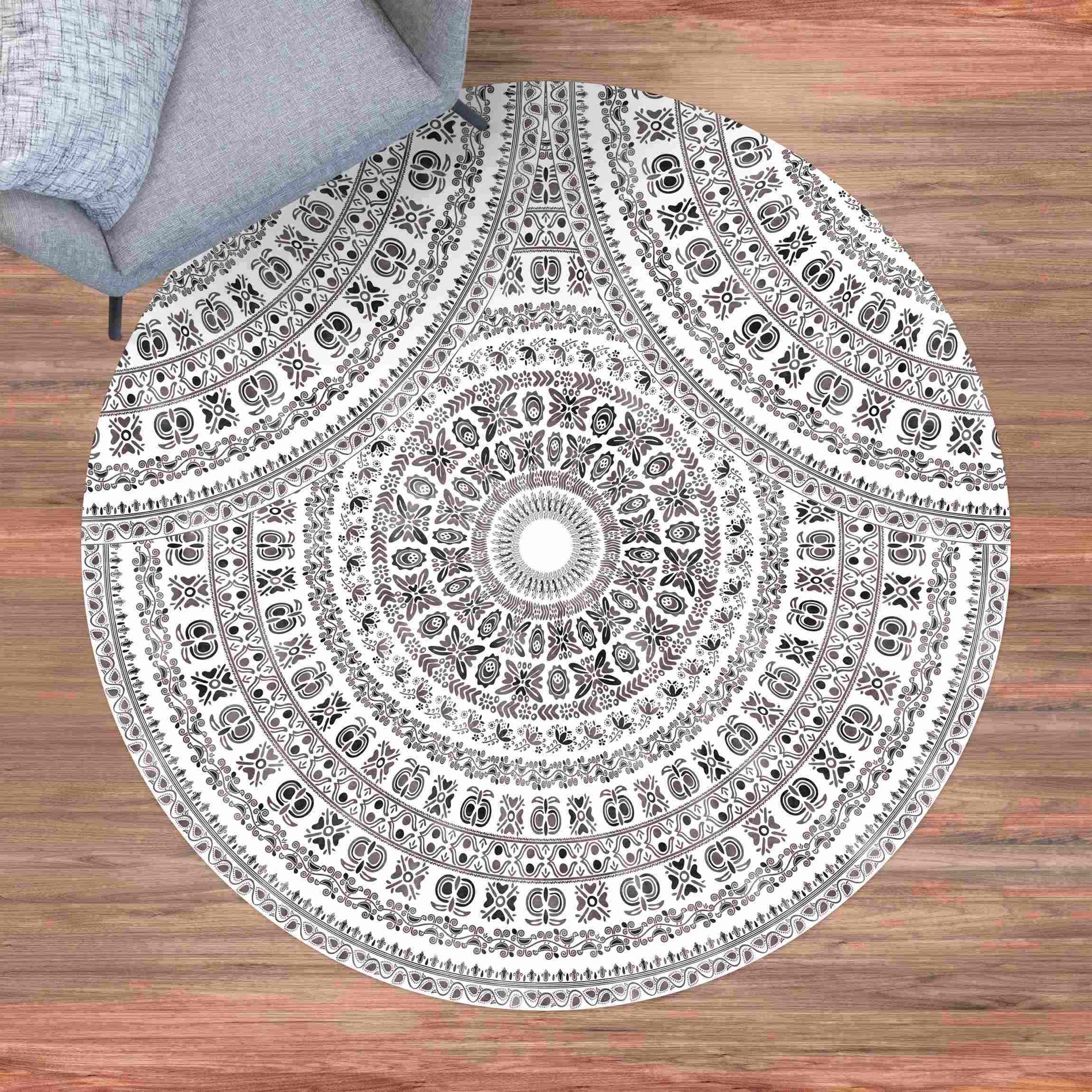 Runder Vinyl-Teppich Großes Boho Mandala in Braunschwarz
