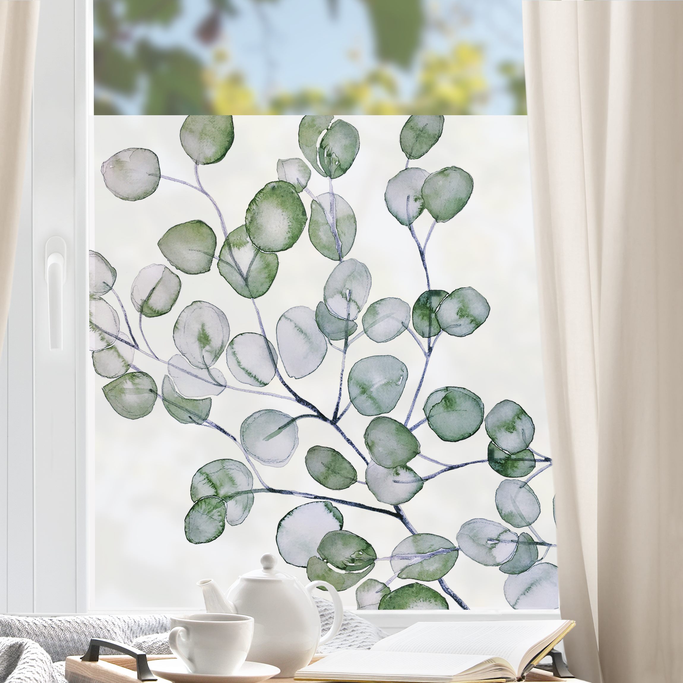 Fensterfolie Grünes Aquarell Eukalyptuszweig