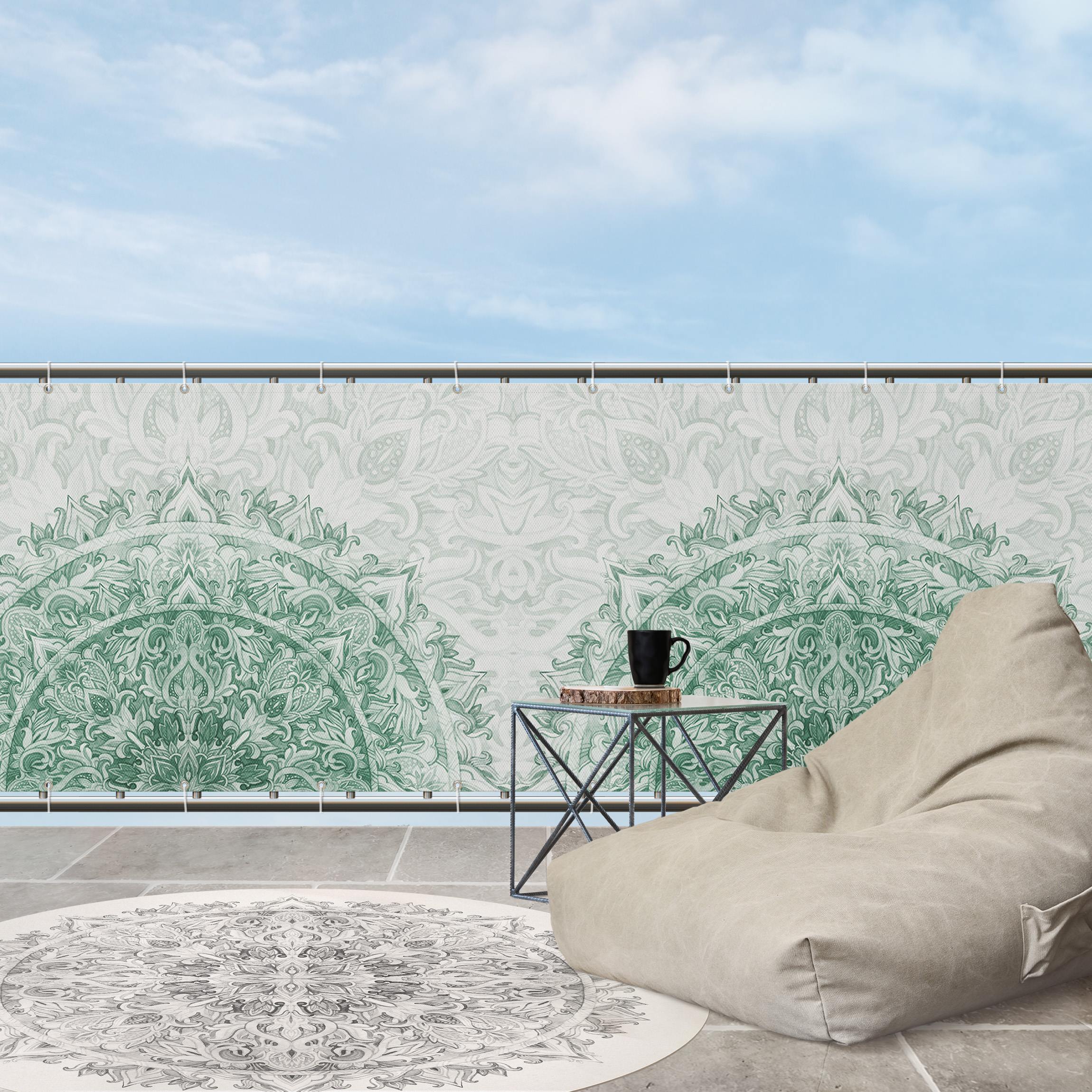 Balkon Sichtschutz Grünes Mandala Aquarell Ornament halbkreis