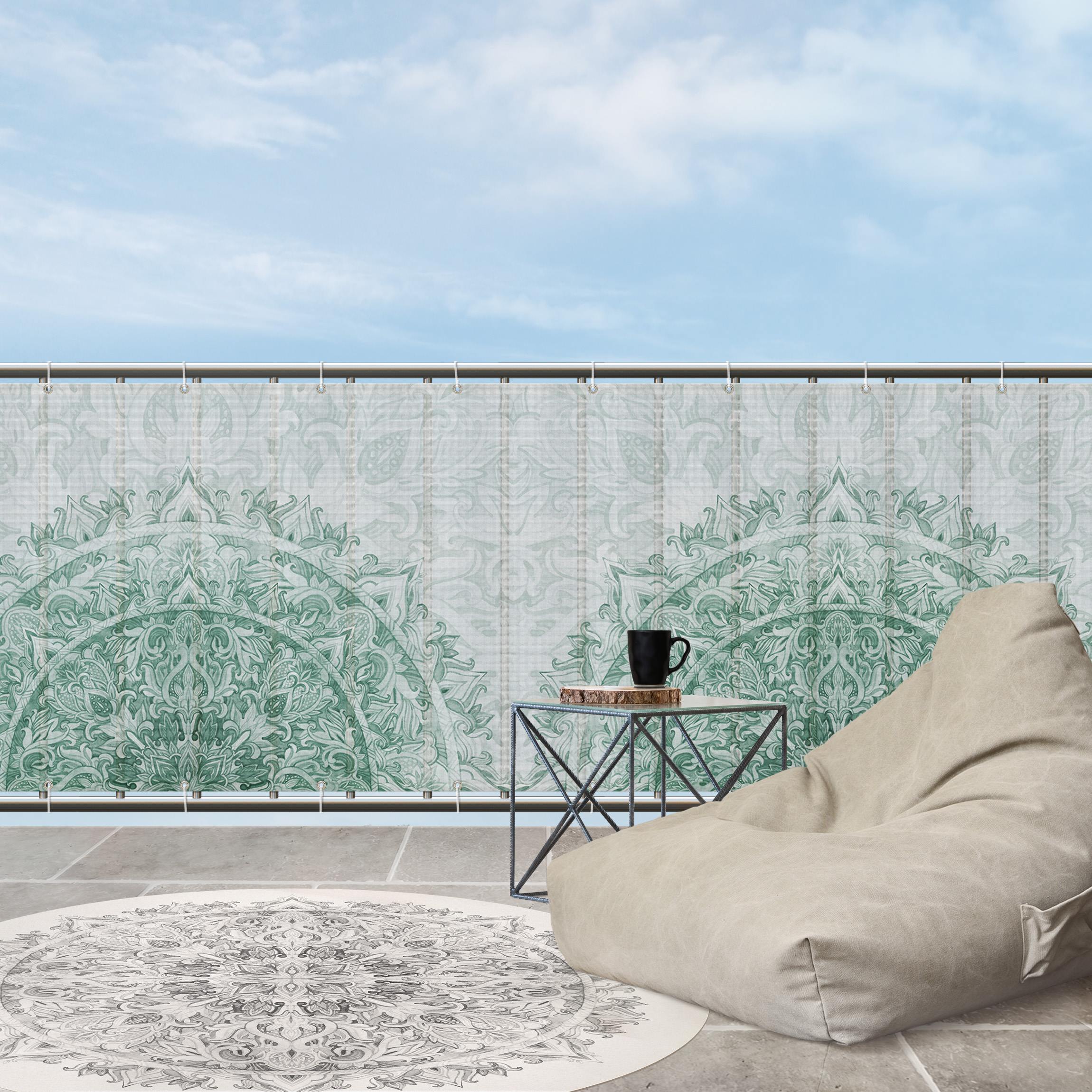 Balkon Sichtschutz Grünes Mandala Aquarell Ornament Halbkreis