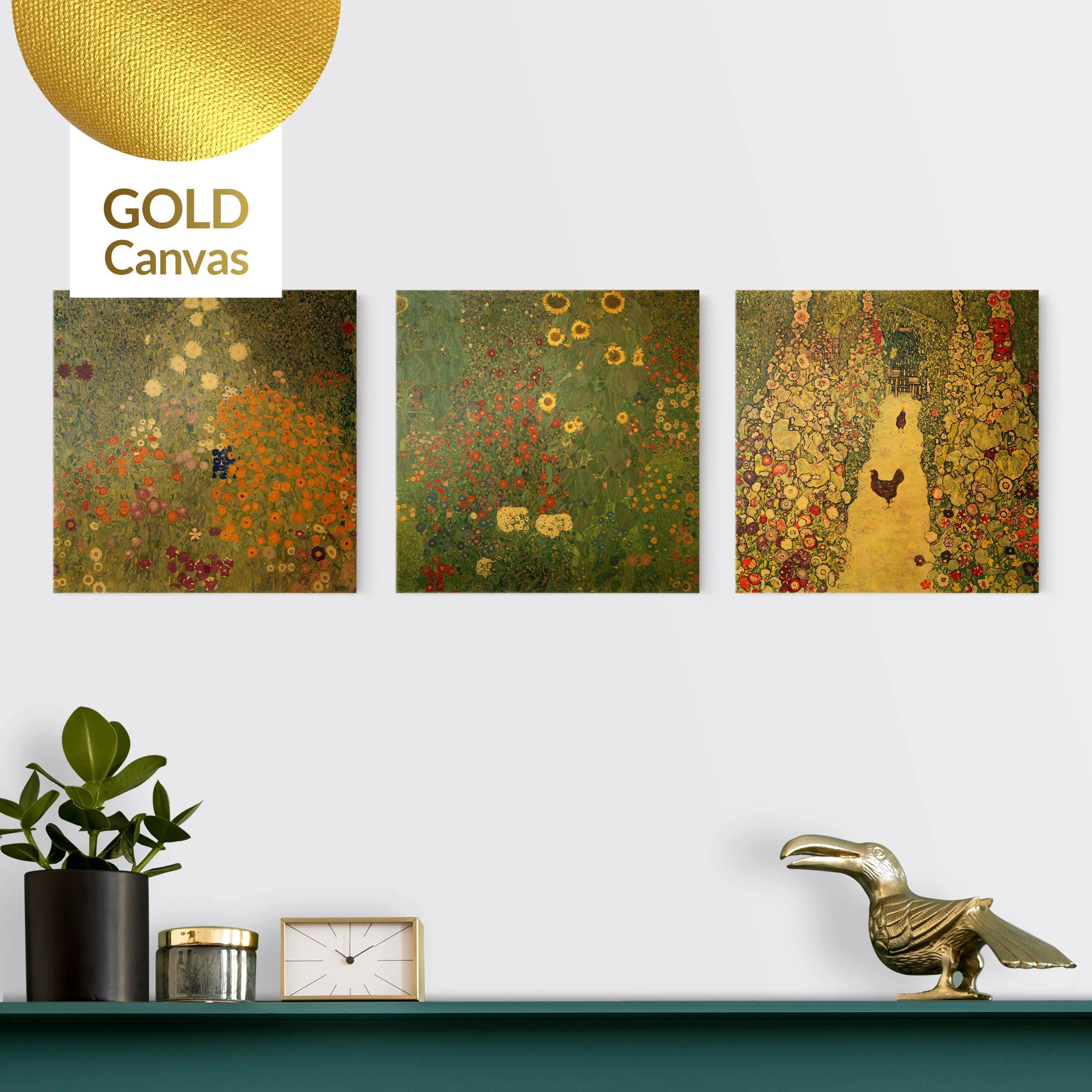 3-teiliges Leinwandbild - Quadrat Gustav Klimt - Im Garten