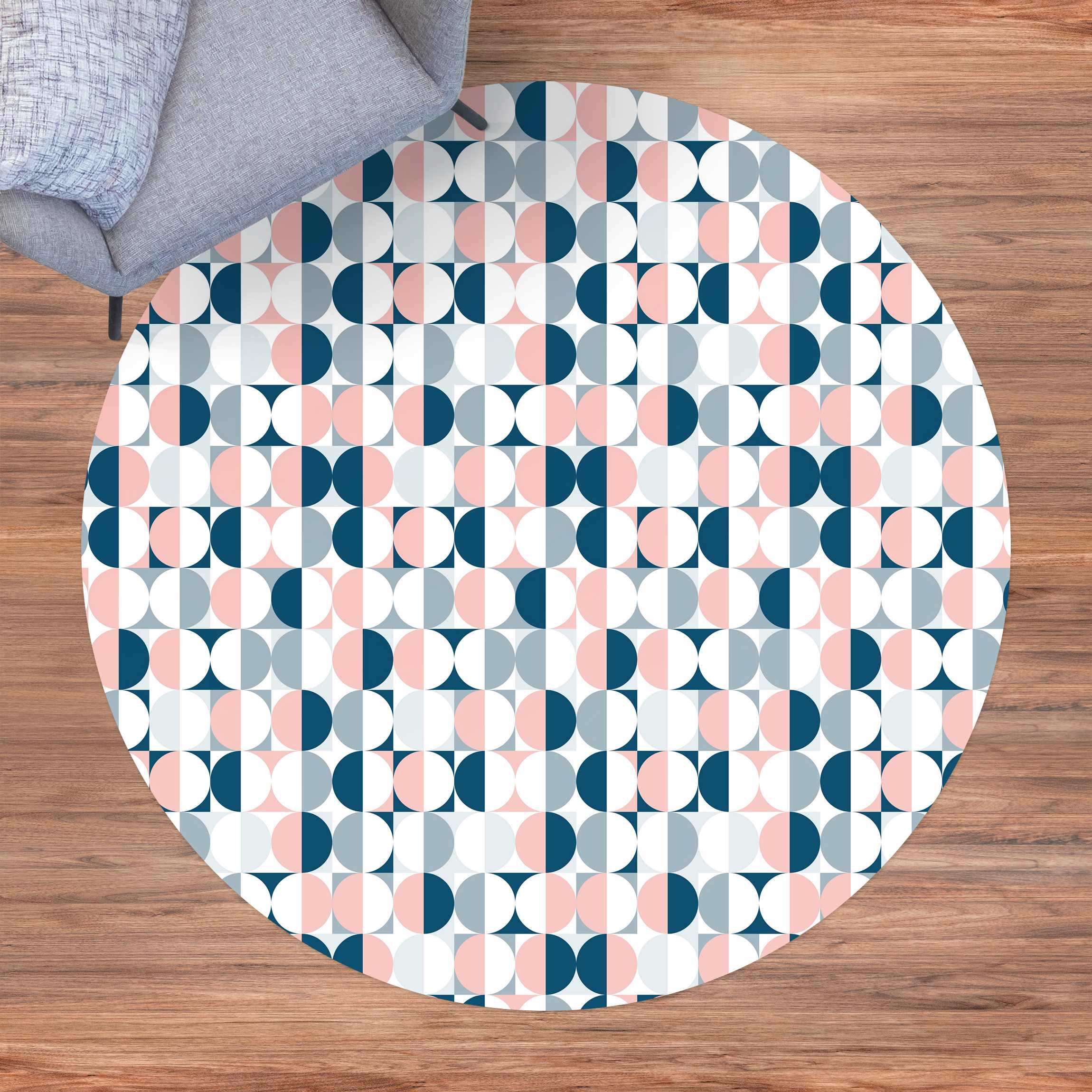 Runder Vinyl-Teppich Halbkeis Muster in Blau mit Rosa