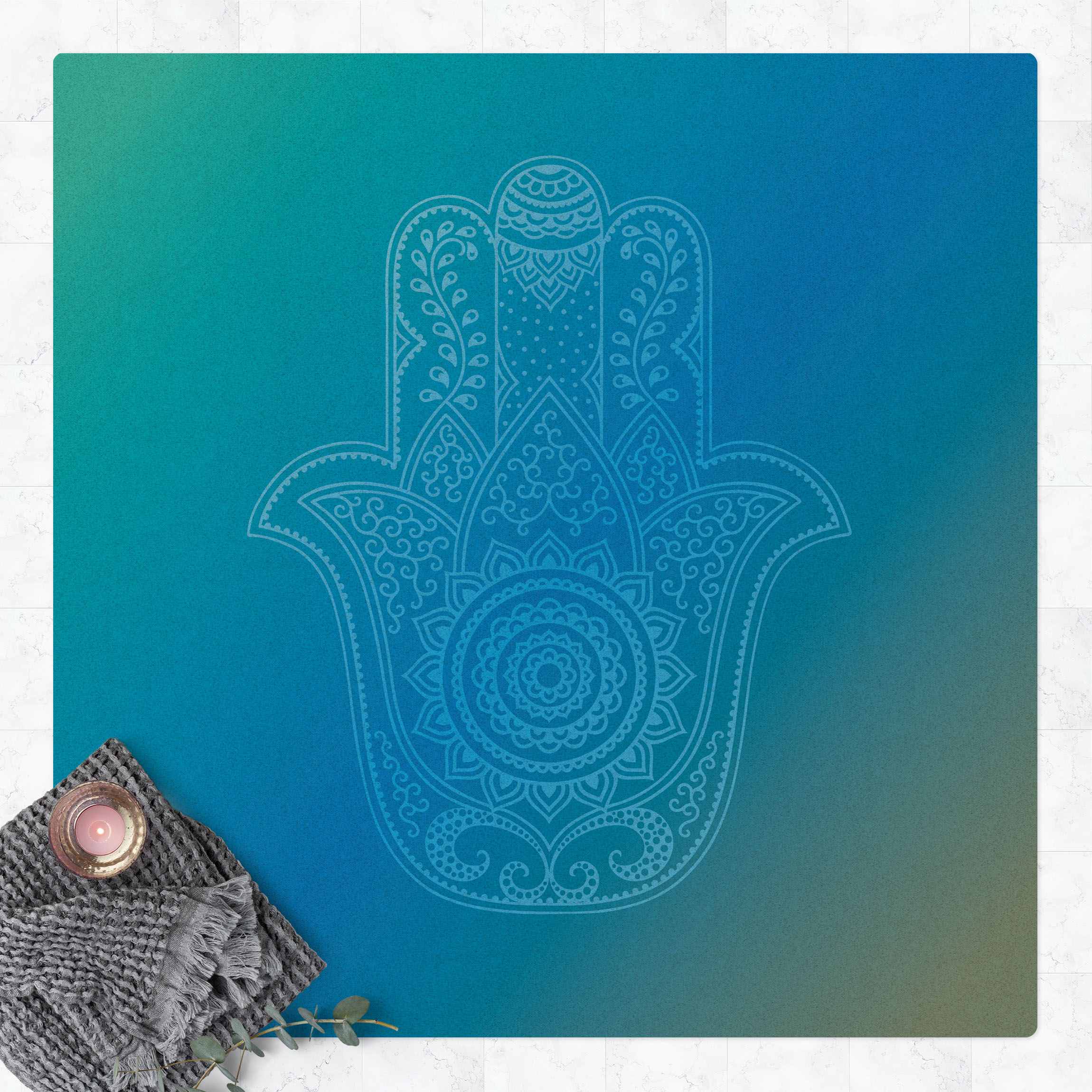 Kork-Teppich Hamsa Hand Illustration Blau