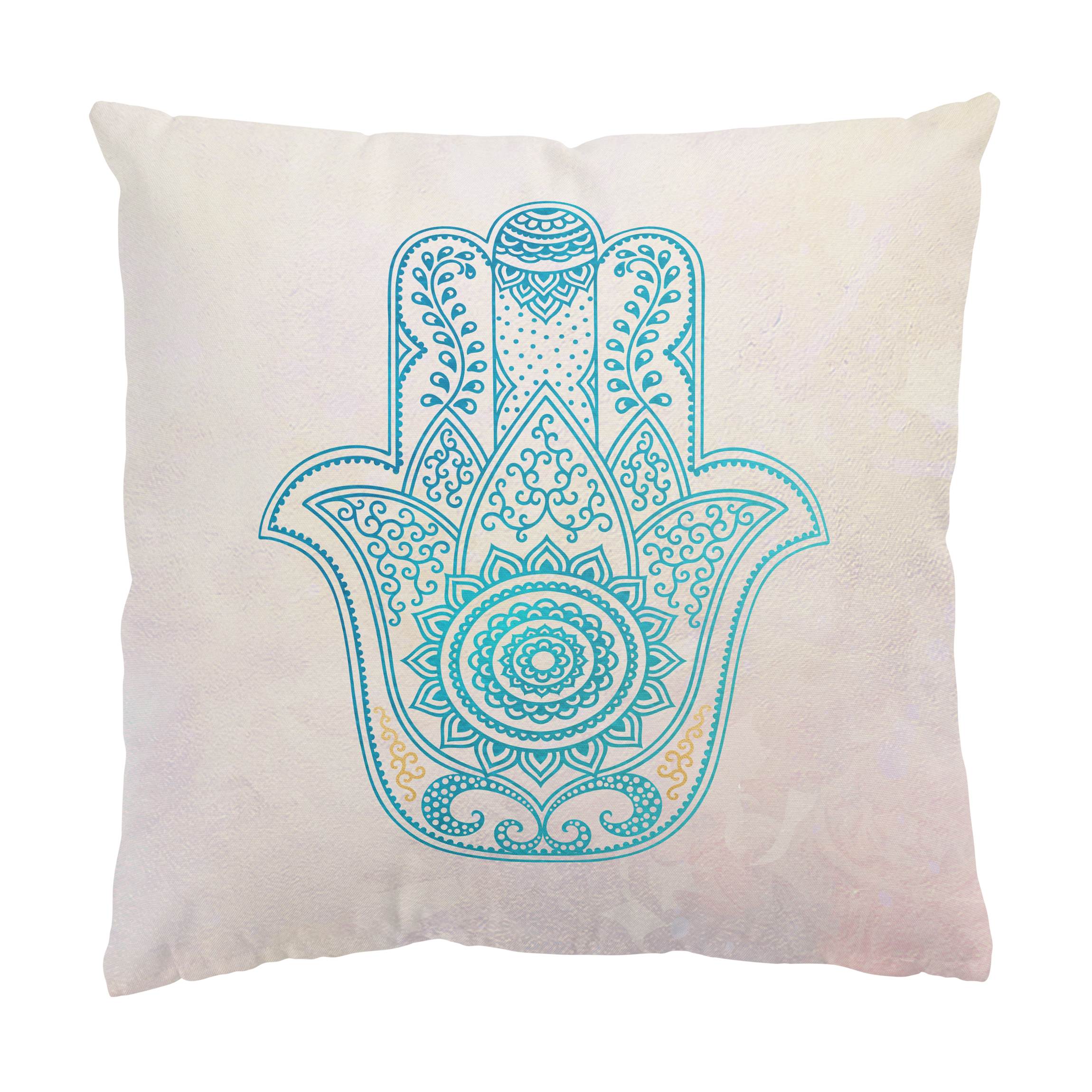 Dekokissen Hamsa Hand Illustration Mandala gold blau