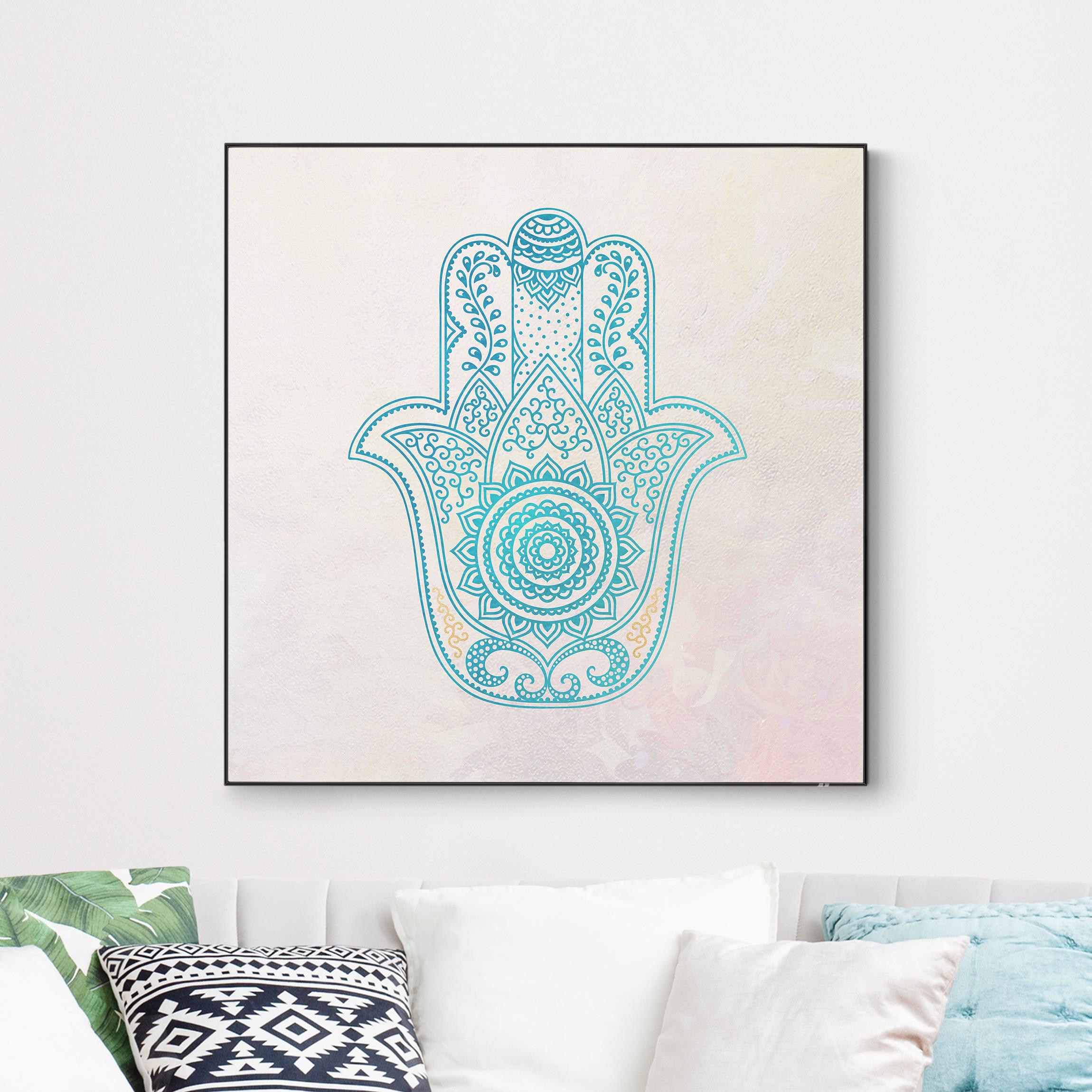 Wechselbild Hamsa Hand Illustration Mandala gold blau