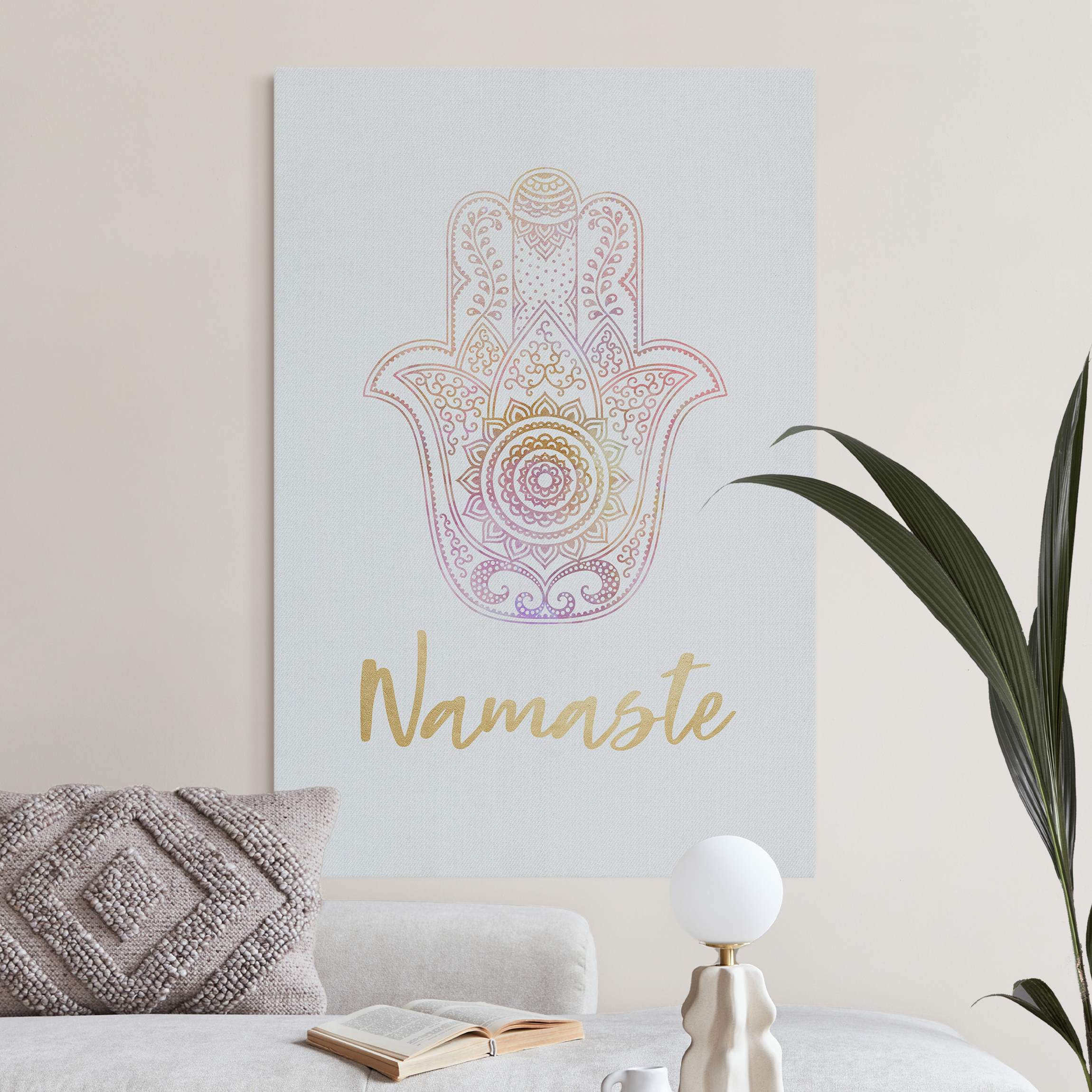 Akustikbild Hamsa Hand Illustration Namaste gold rosa