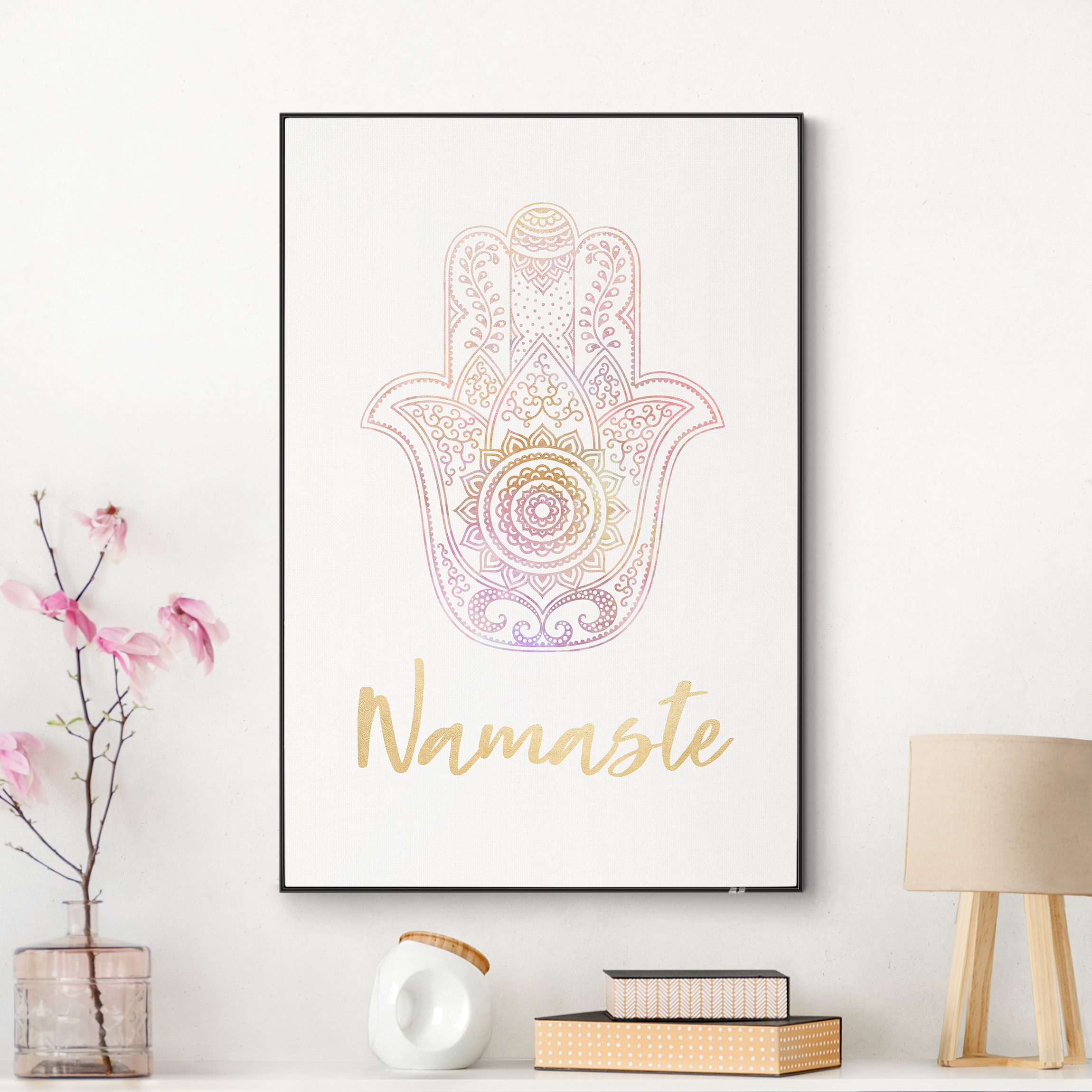 Wechselbild Hamsa Hand Illustration Namaste gold rosa