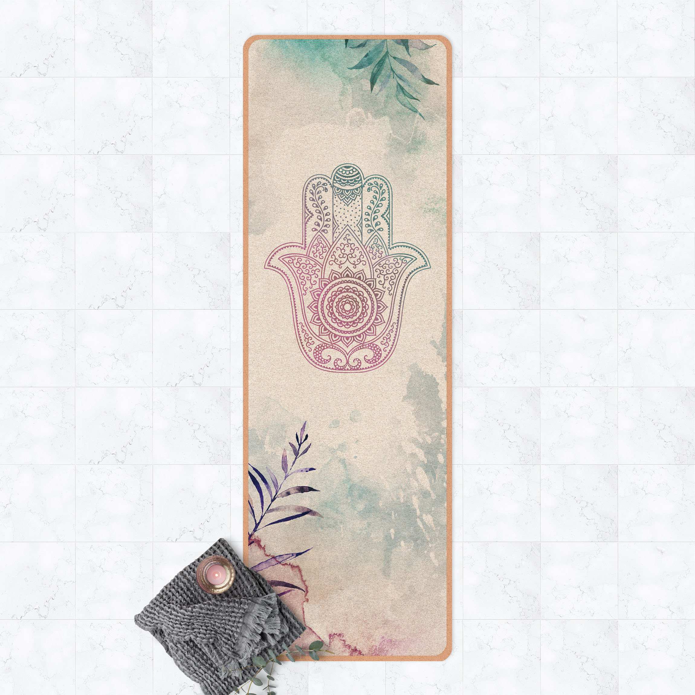 Yogamatte Kork Hand der Fatima Aquarell
