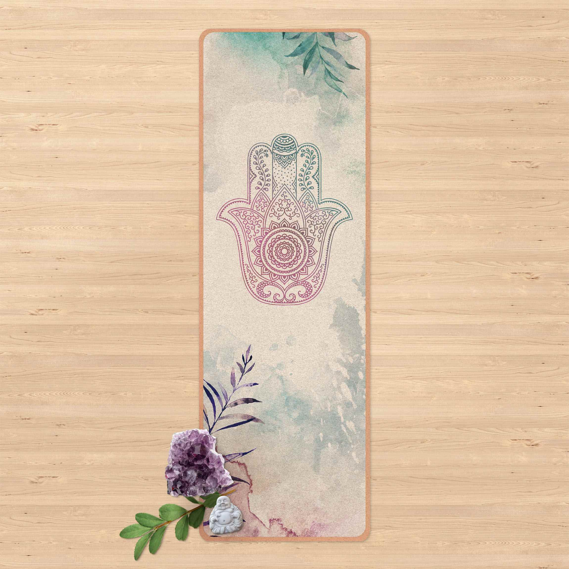 Yogamatte Kork Hand der Fatima Aquarell