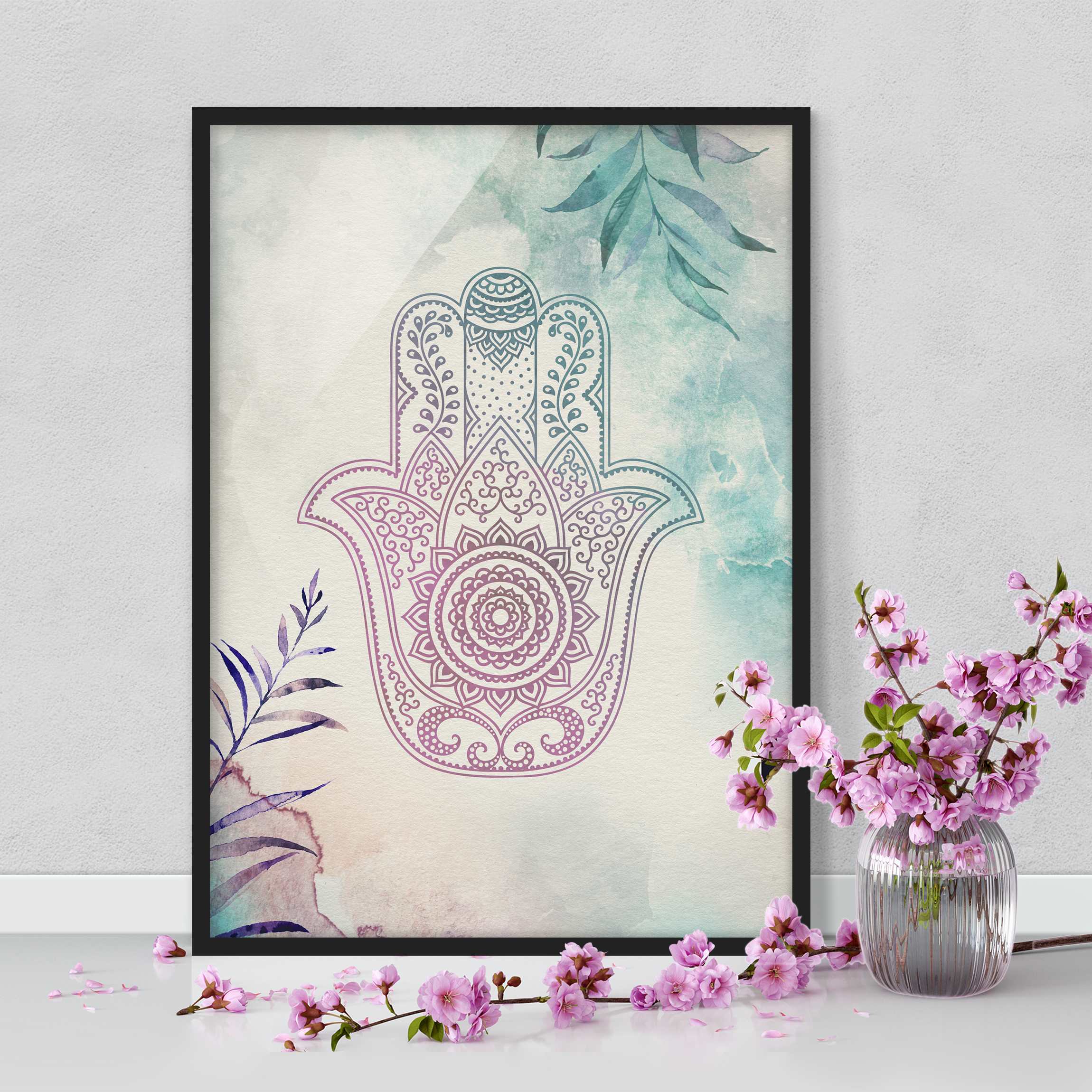 Bild mit Rahmen Hand der Fatima Aquarell