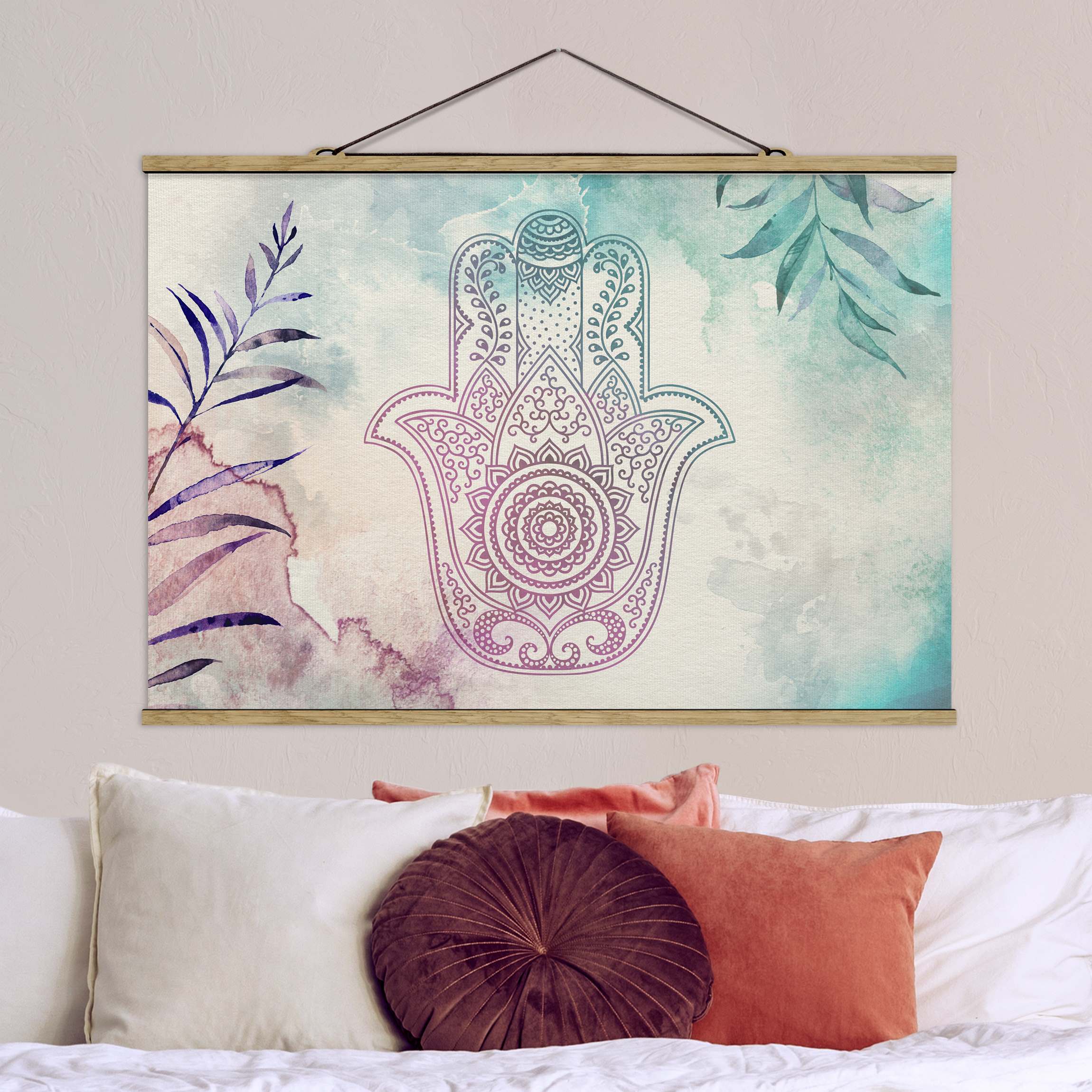 Stoffbild mit Posterleisten Hand der Fatima Aquarell