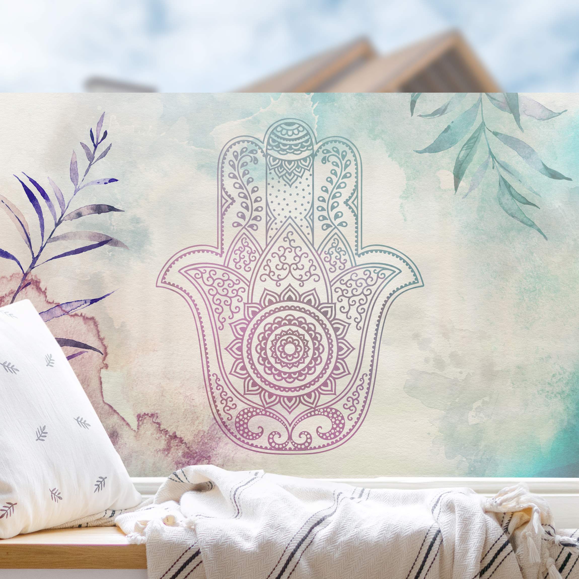 Fensterfolie Hand der Fatima Aquarell