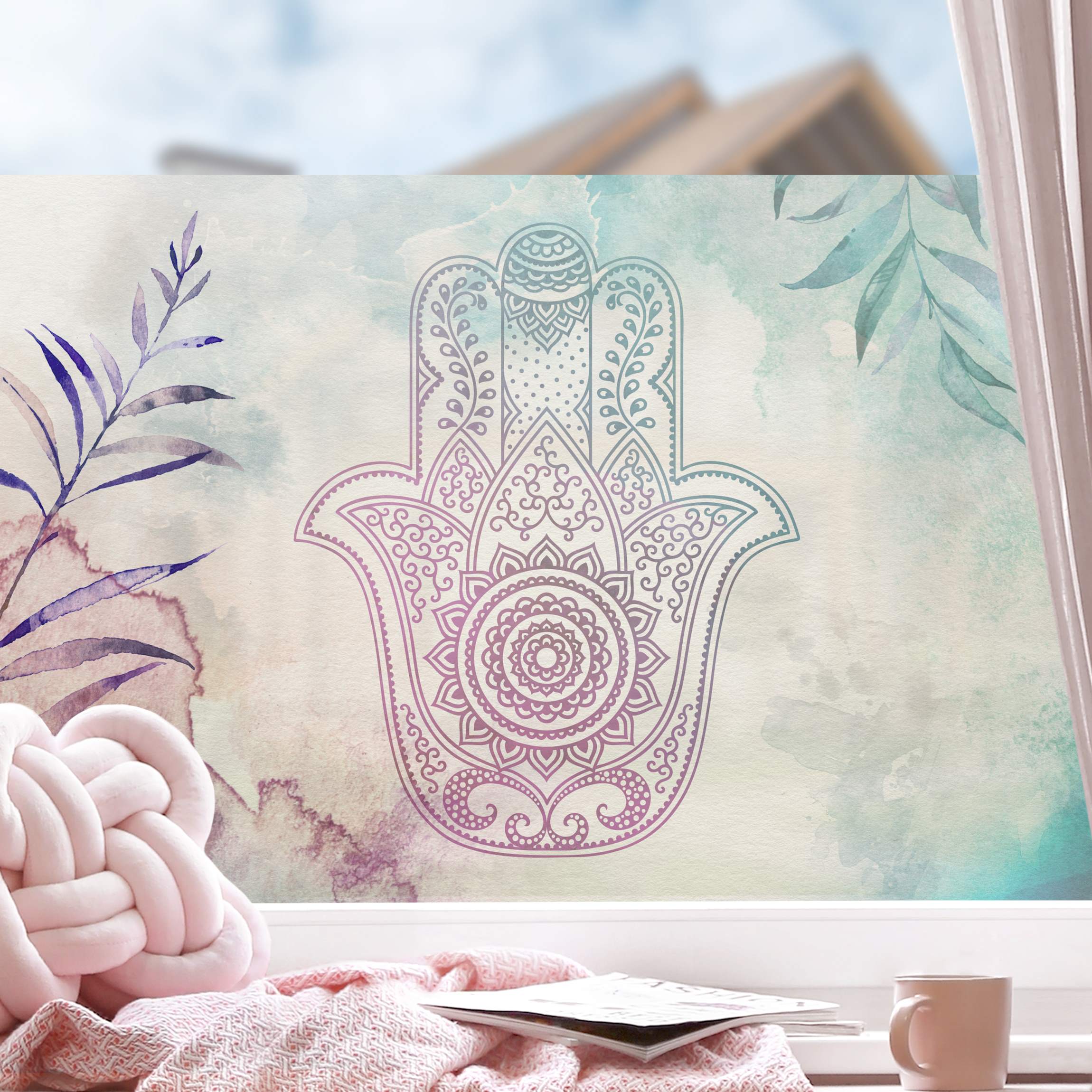 Fensterfolie Hand der Fatima Aquarell