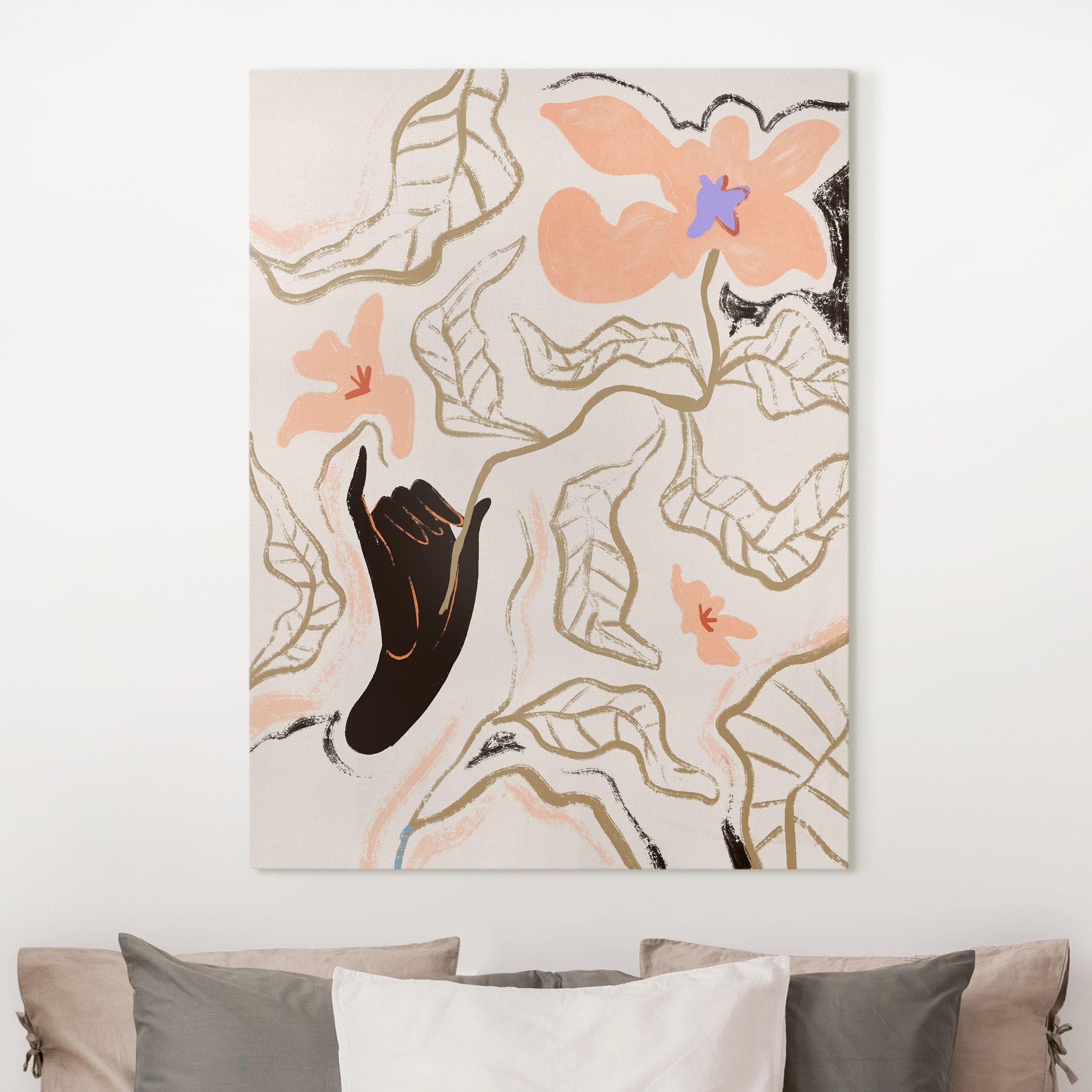 Leinwandbild Hand mit Blume