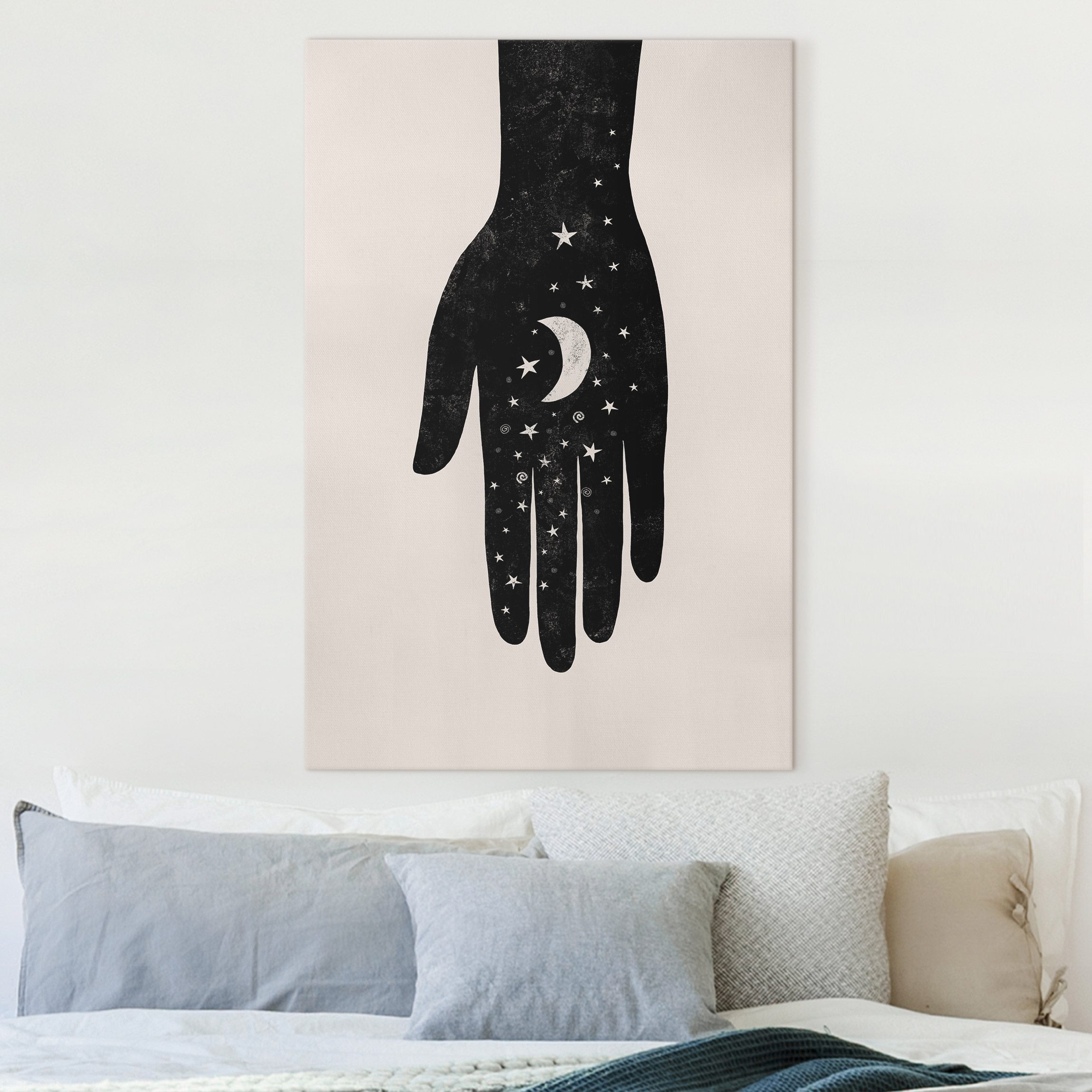 Leinwandbild Hand mit Mond
