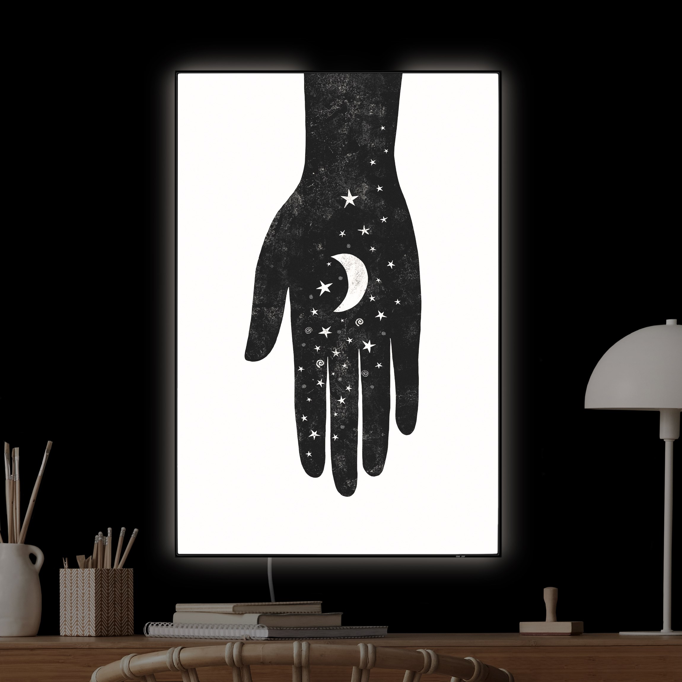 LED-Wechselbild Hand mit Mond