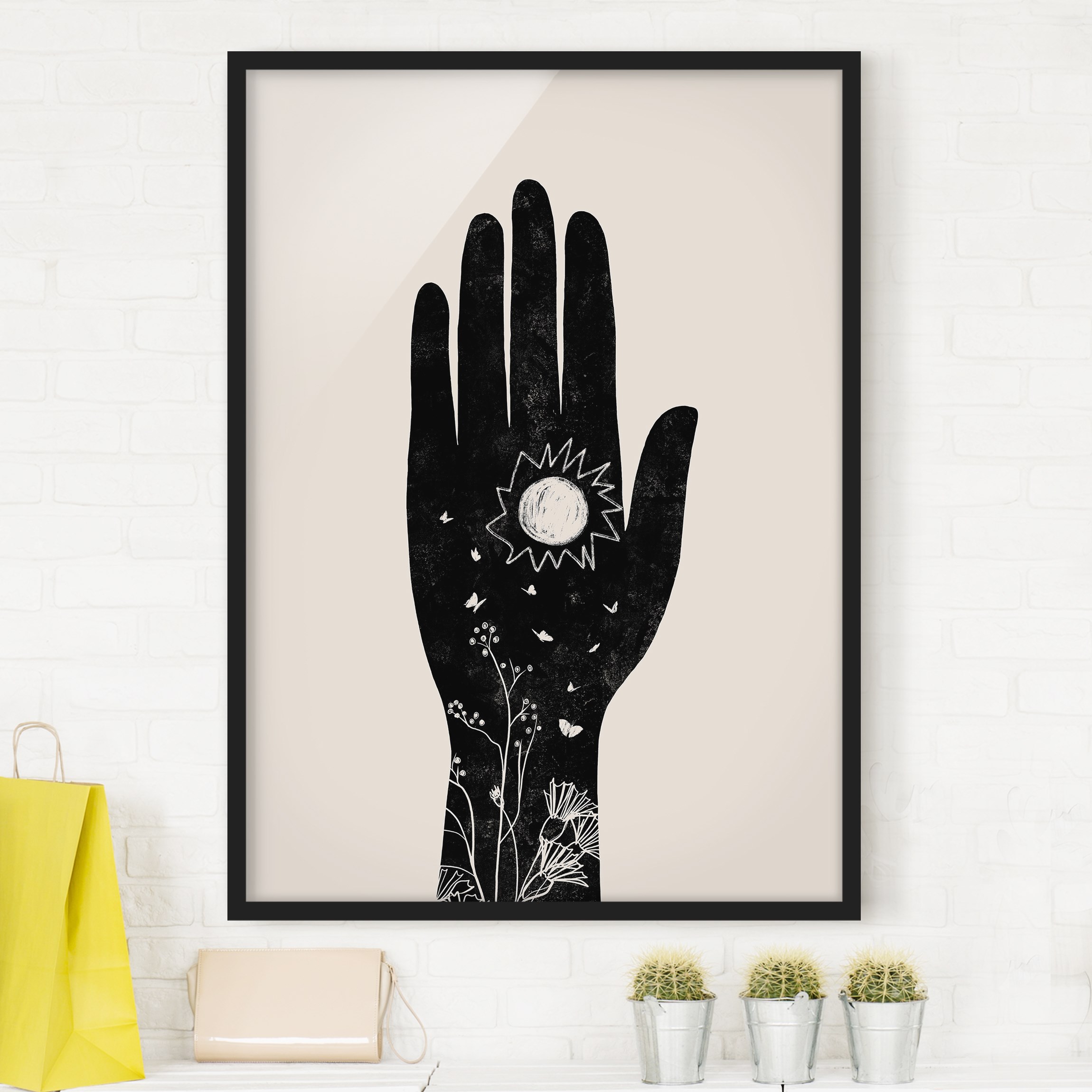 Bild mit Rahmen Hand mit Sonne