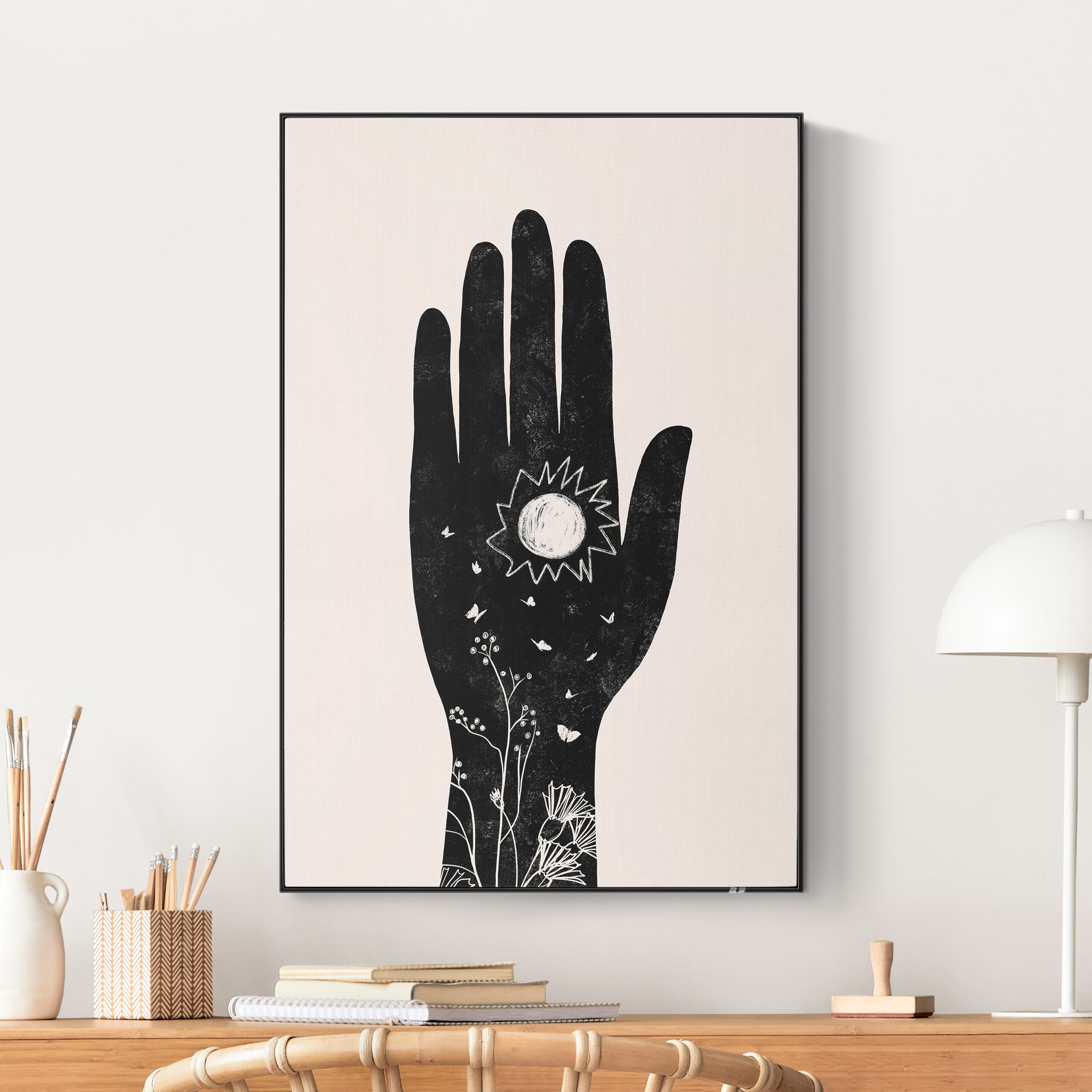 Akustik-Wechselbild Hand mit Sonne