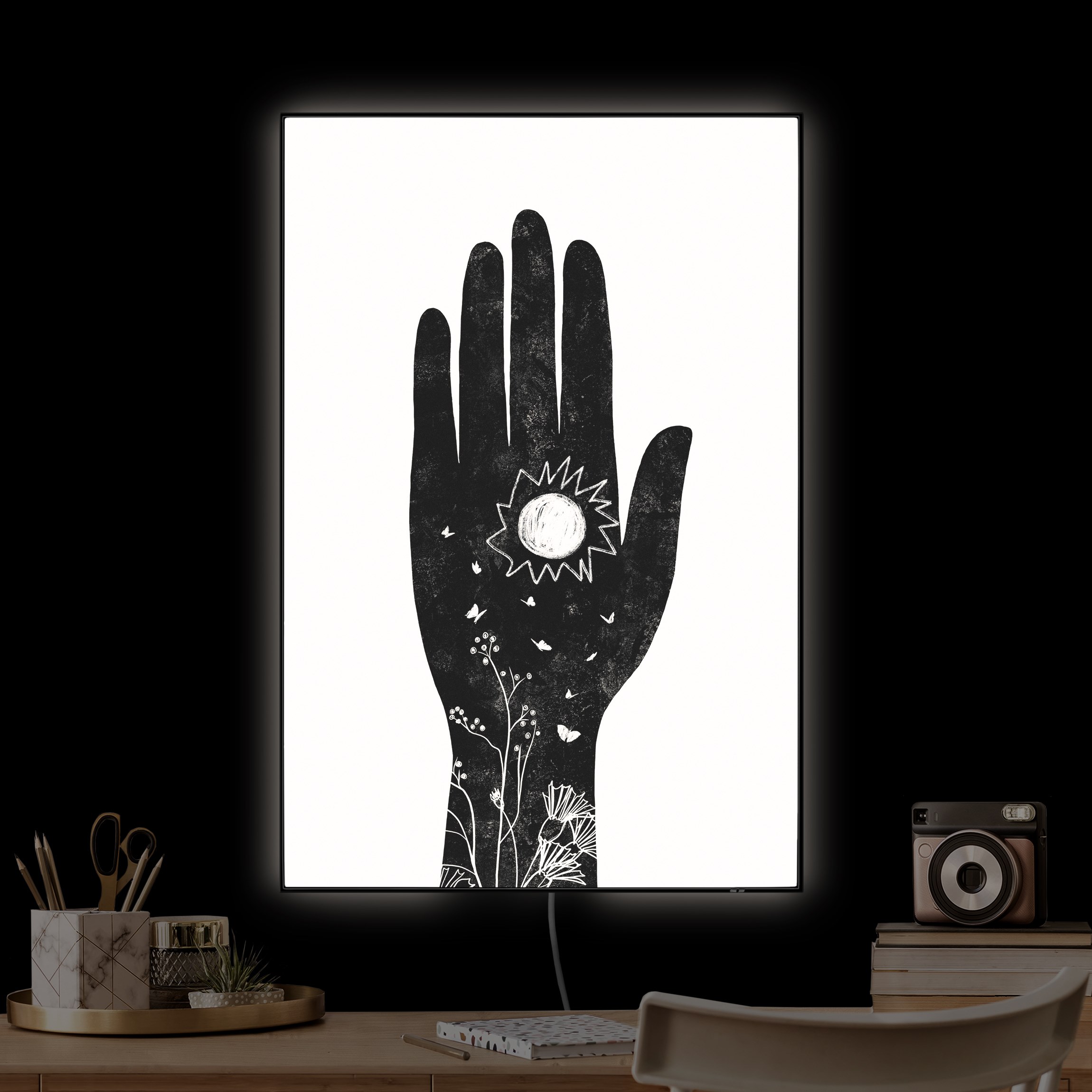 LED-Wechselbild Hand mit Sonne