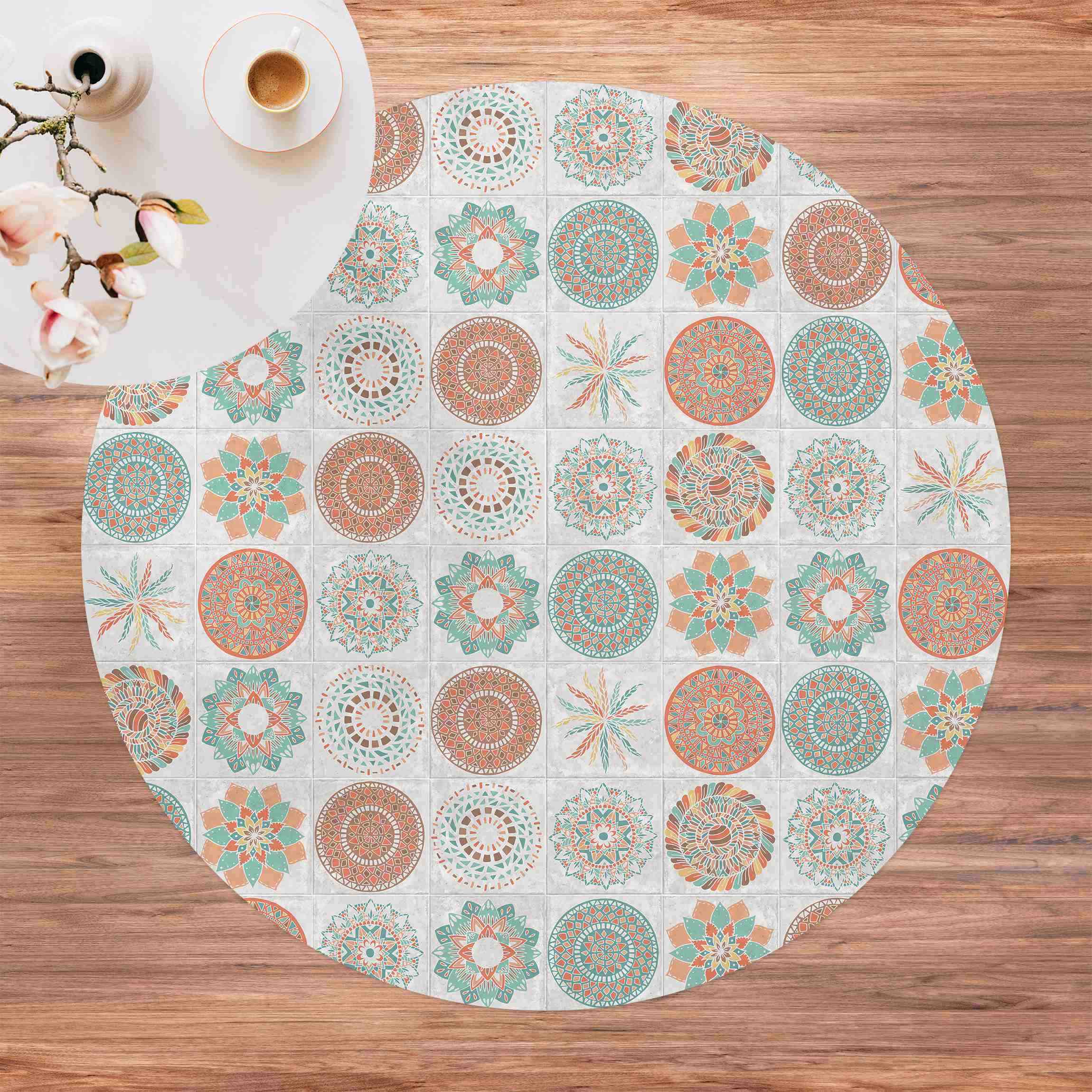 Runder Vinyl-Teppich Handgemaltes Mandala Muster