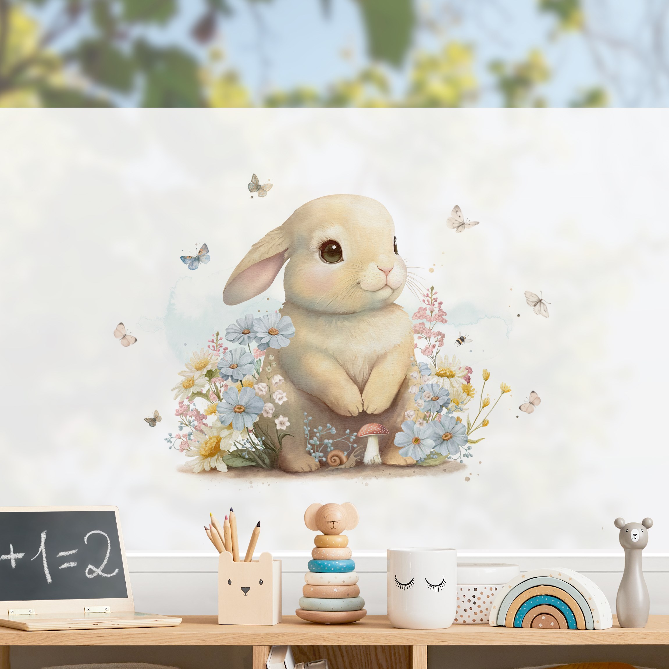 Fensterfolie Hase auf Blumenwiese