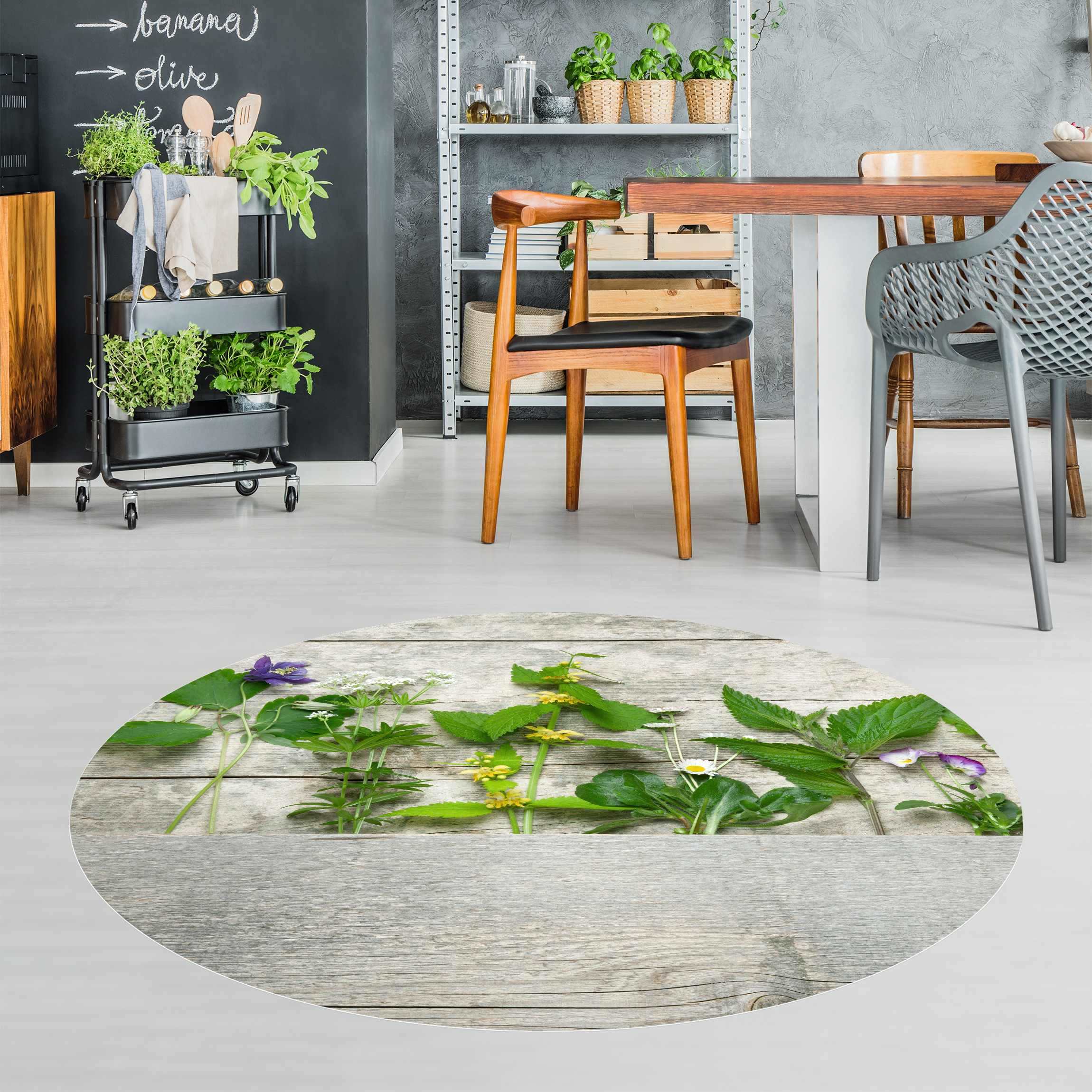 Runder Vinyl-Teppich Heil und Wiesenkräuter