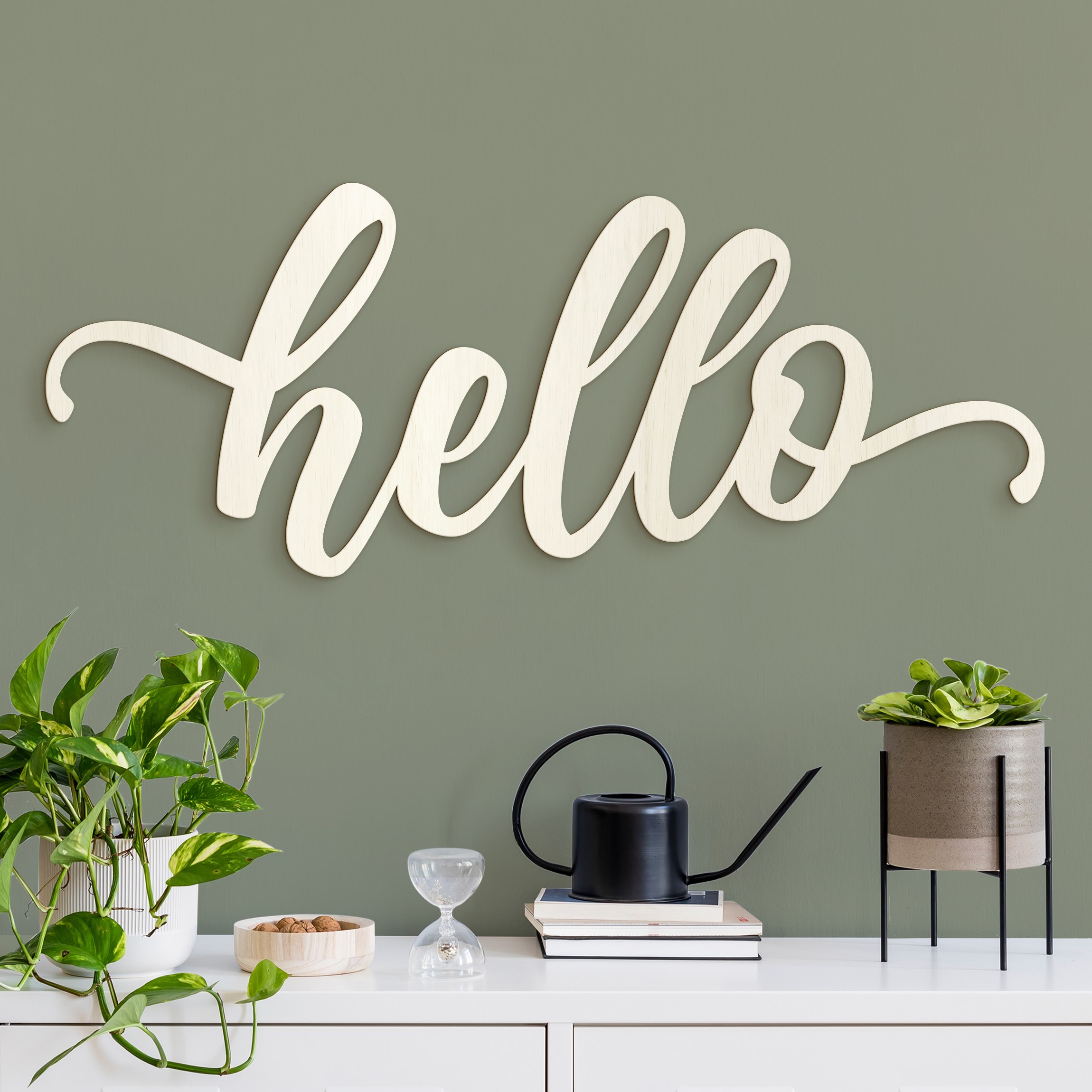 Wanddeko Holz 3D-Schriftzug hello Handlettering