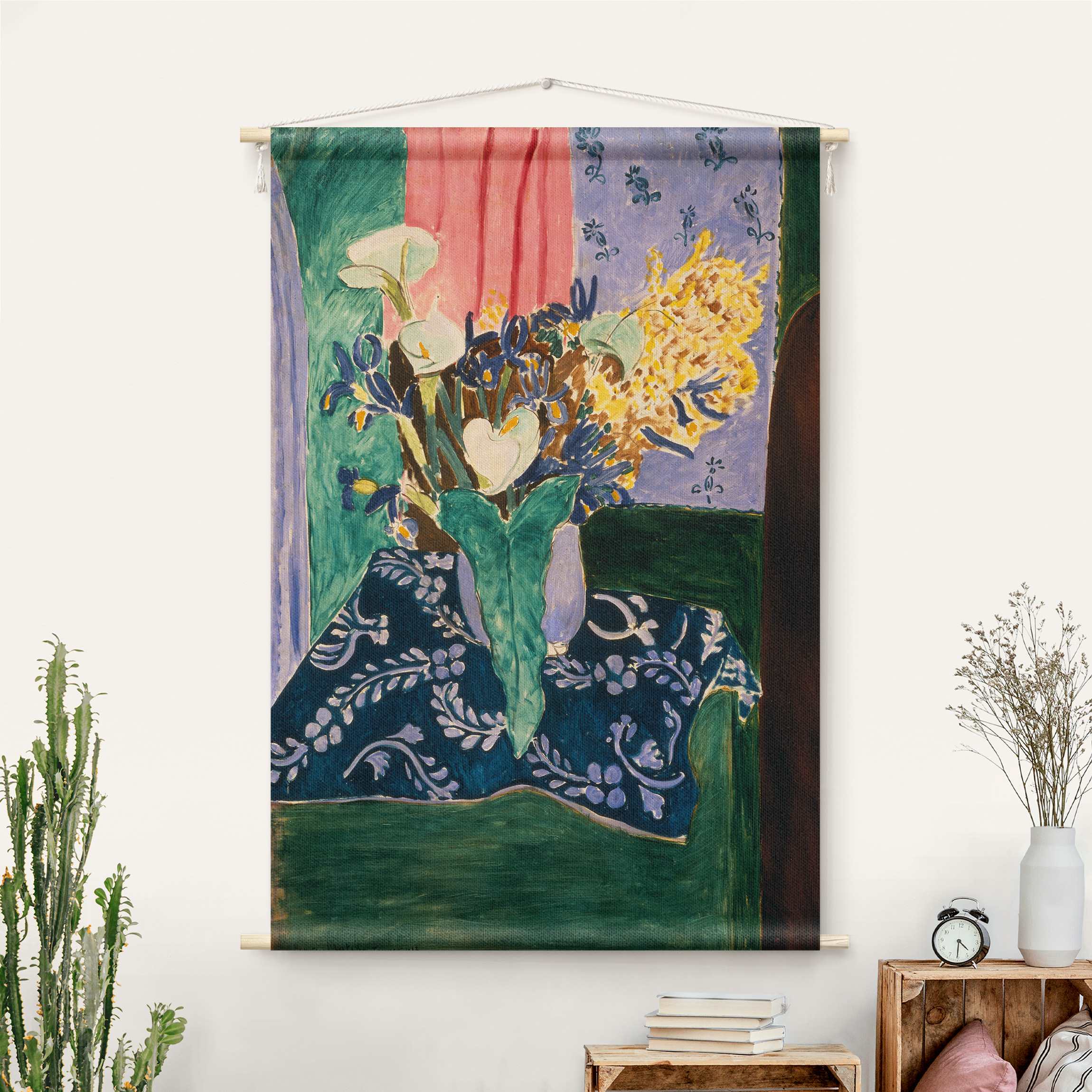 Wandteppich Henri Matisse - Blaue Blumenvase auf blauer Tischdecke