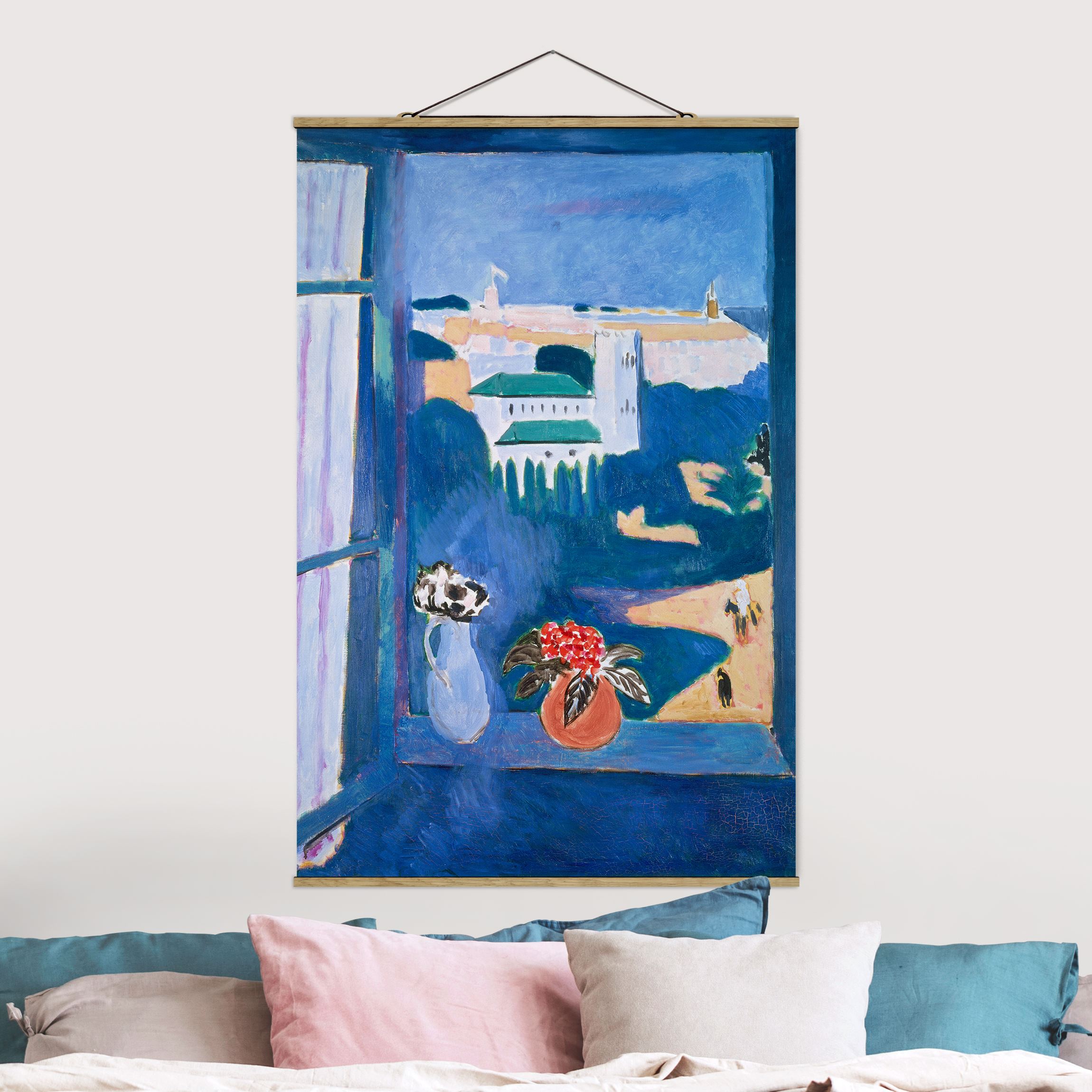 Stoffbild mit Posterleisten Henri Matisse - Blick aus dem Fenster, Tanger